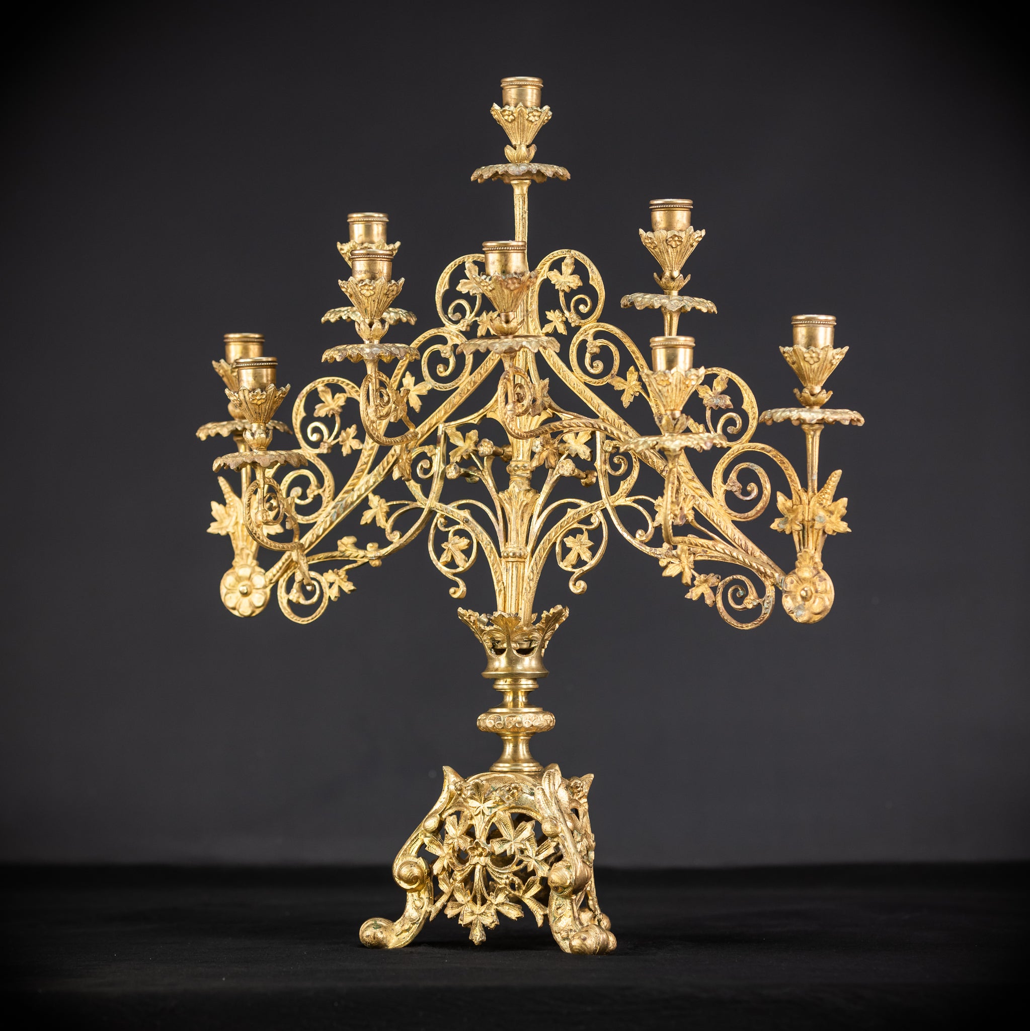 Pair of Baroque Gilded Bronze Candelabras | 1800s Antique | 22" / 56 cm