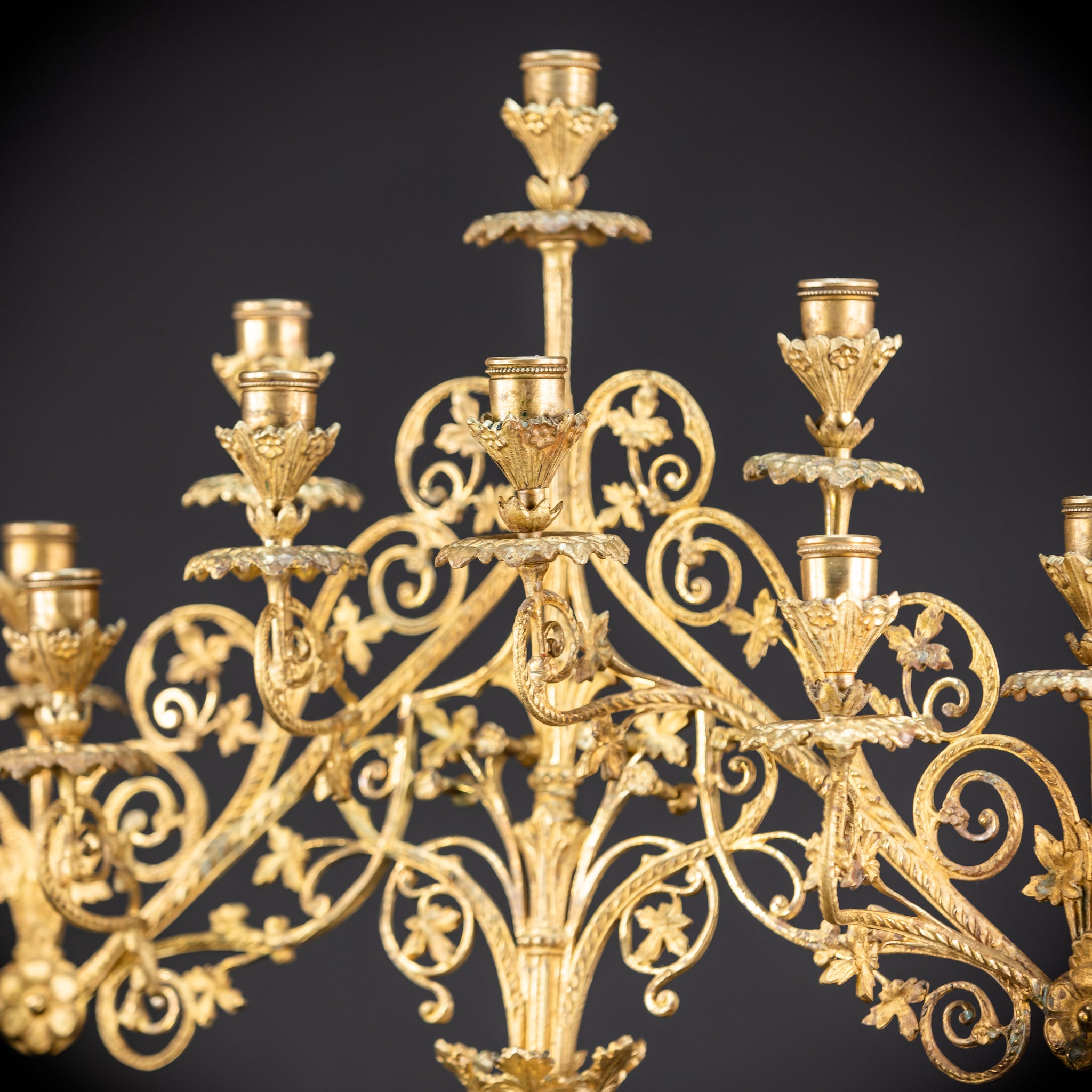 Pair of Baroque Gilded Bronze Candelabras | 1800s Antique | 22" / 56 cm