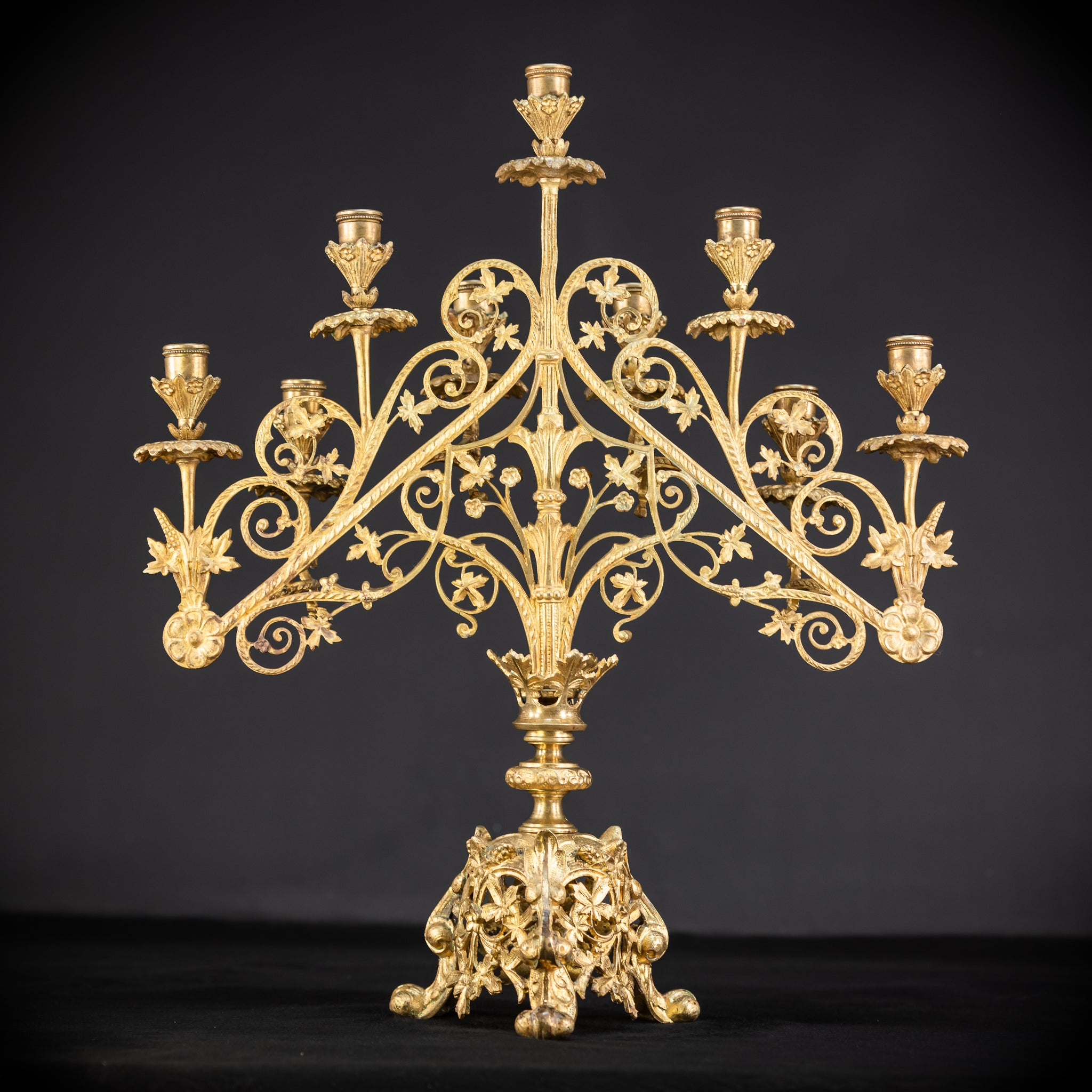 Pair of Baroque Gilded Bronze Candelabras | 1800s Antique | 22" / 56 cm