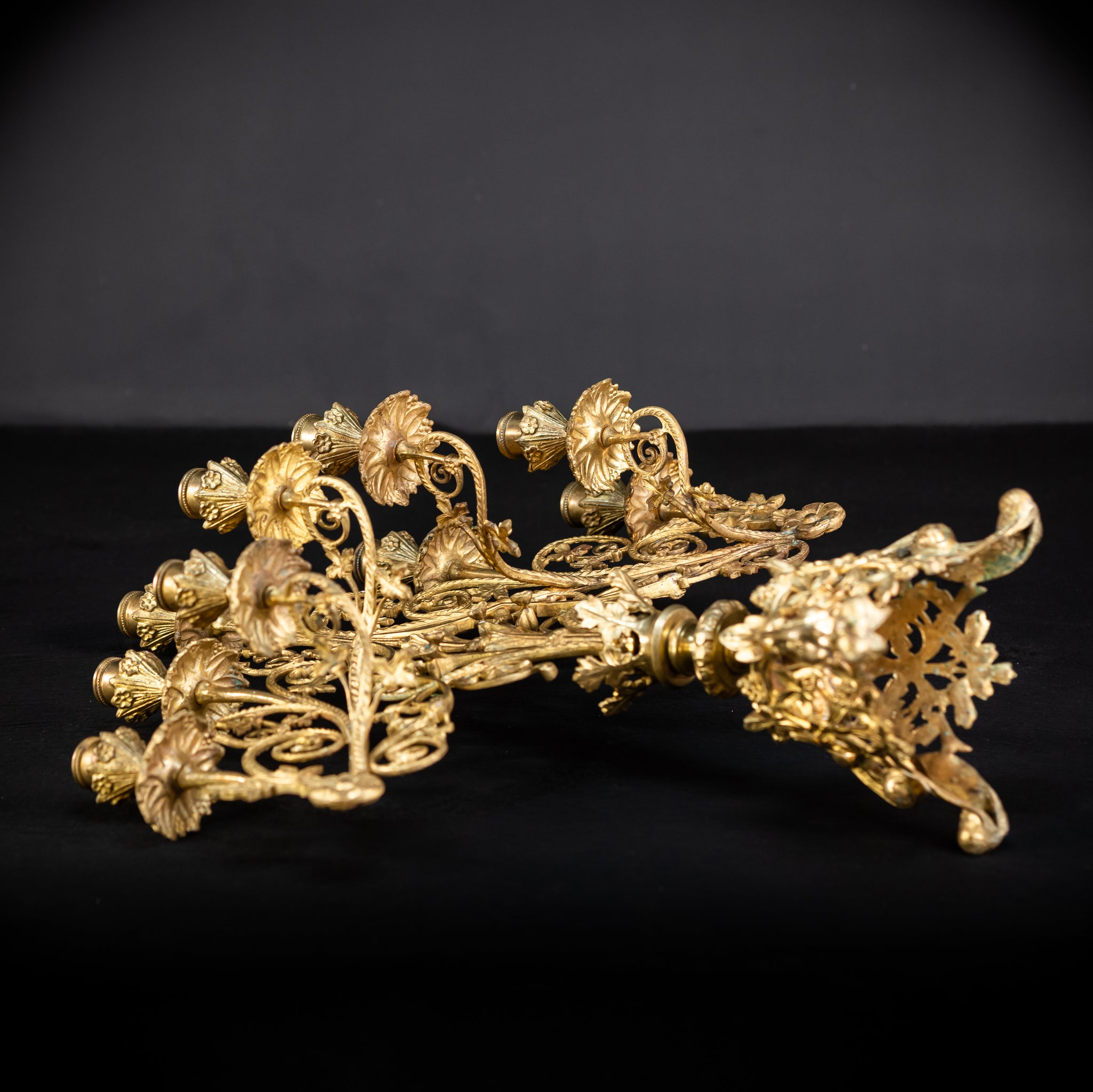 Pair of Baroque Gilded Bronze Candelabras | 1800s Antique | 22" / 56 cm