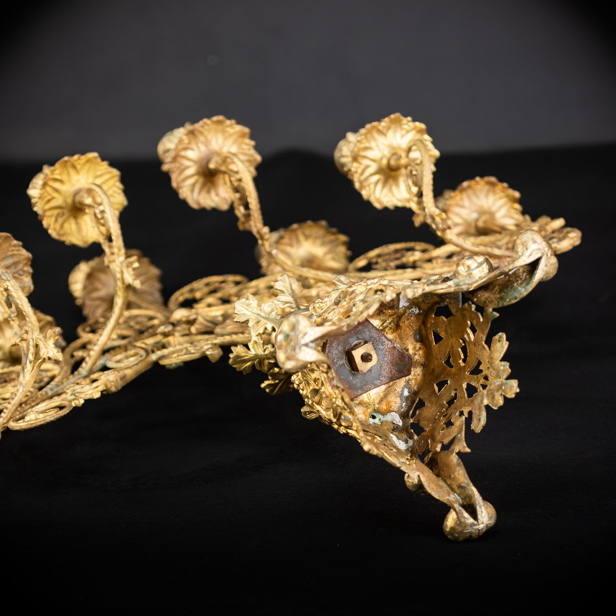 Pair of Baroque Gilded Bronze Candelabras | 1800s Antique | 22" / 56 cm