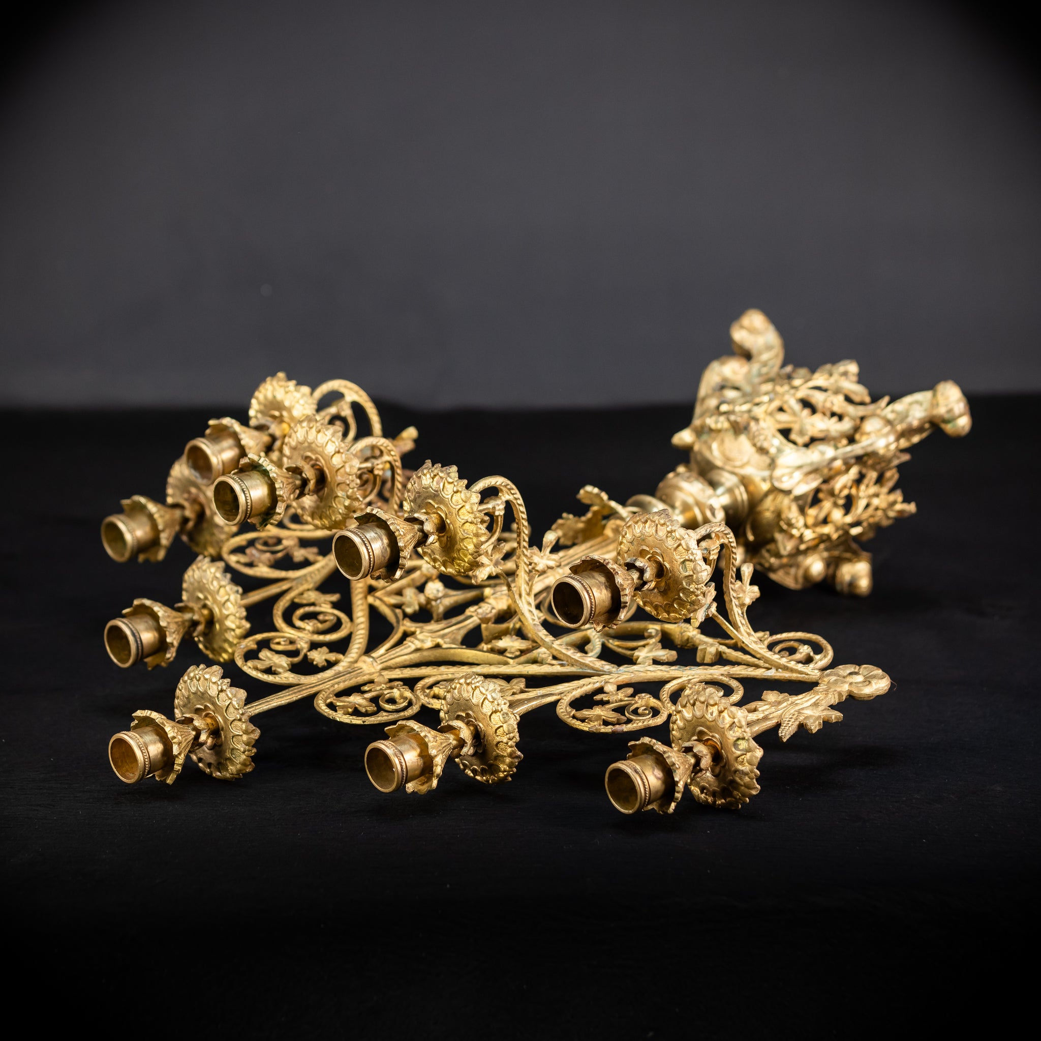 Pair of Baroque Gilded Bronze Candelabras | 1800s Antique | 22" / 56 cm