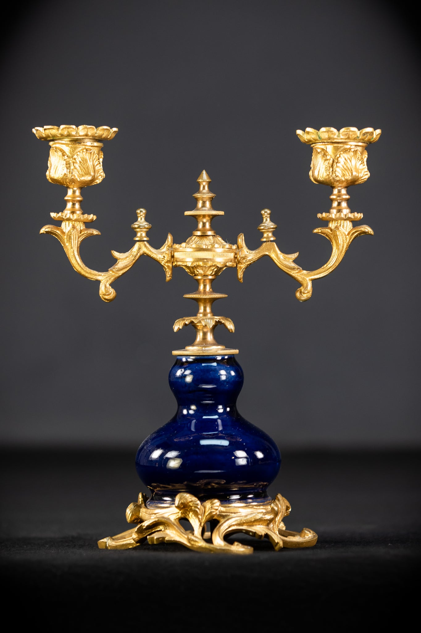 Candelabra Pair | Two Gilded Bronze and Porcelain | 8.7" / 22 cm