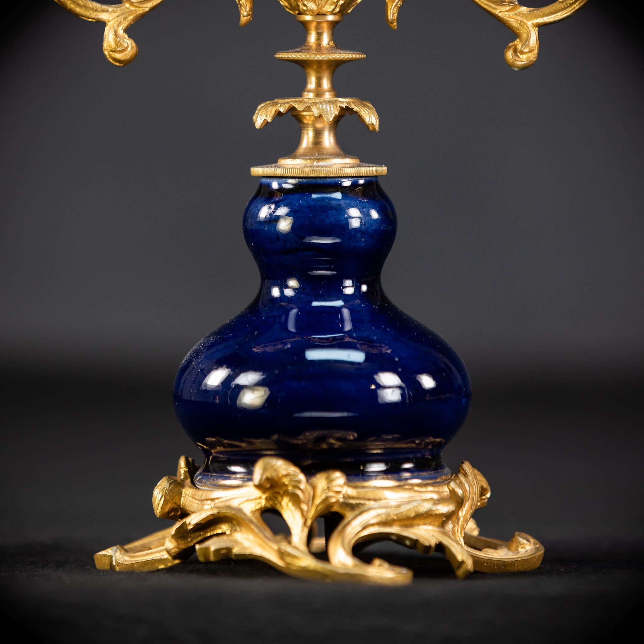 Candelabra Pair | Two Gilded Bronze and Porcelain | 8.7" / 22 cm