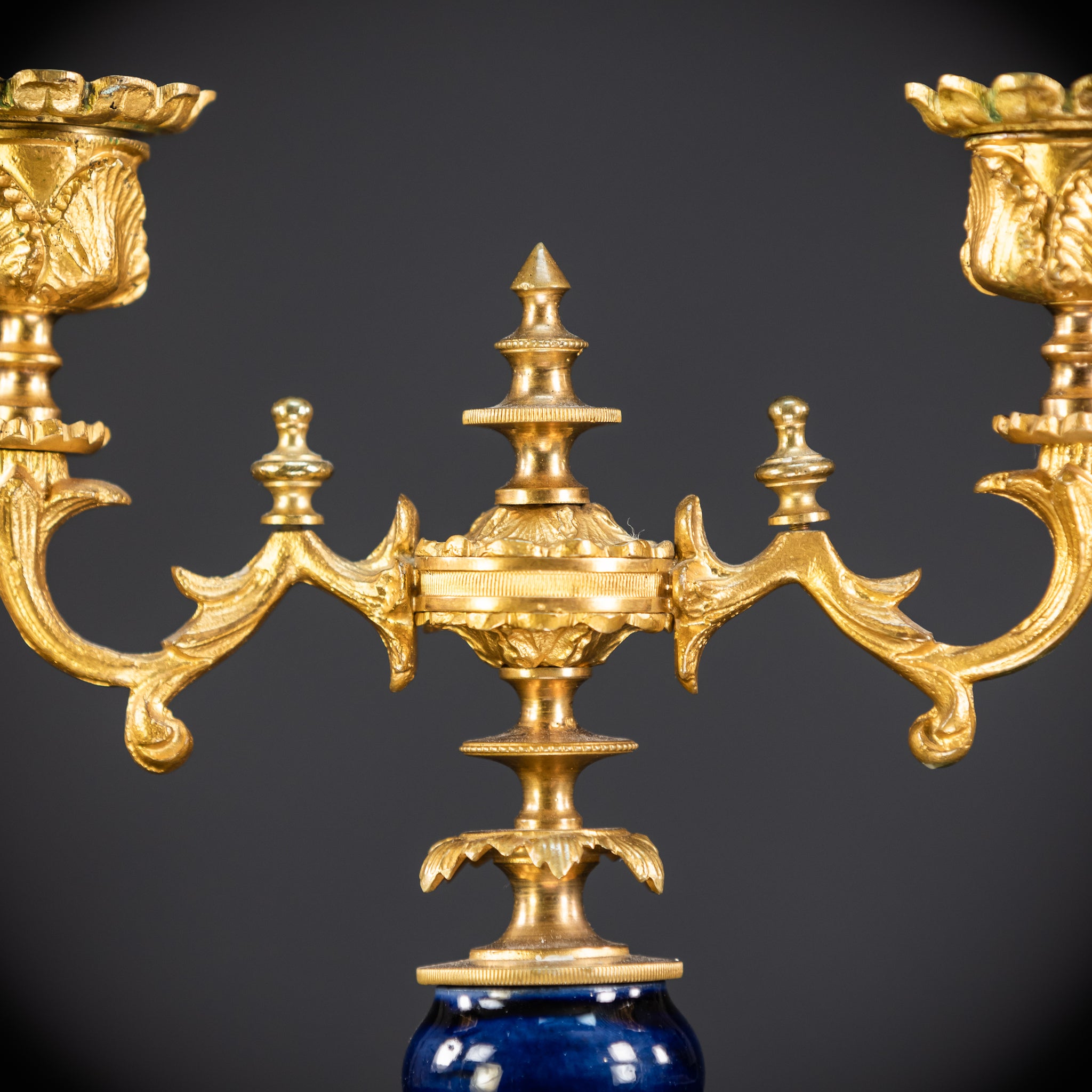 Candelabra Pair | Two Gilded Bronze and Porcelain | 8.7" / 22 cm