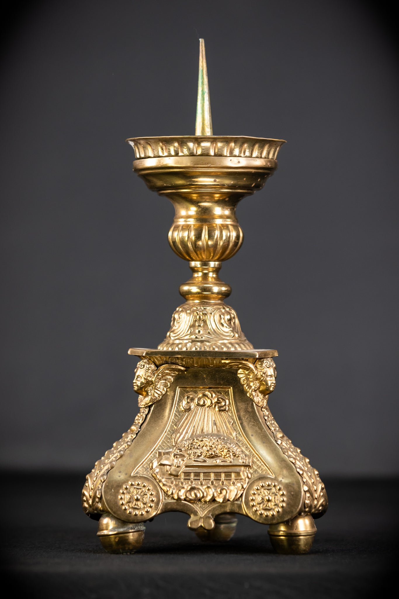 Pair of French Brass Candlesticks | 1700s Antique | 14.4"/ 28.5 cm