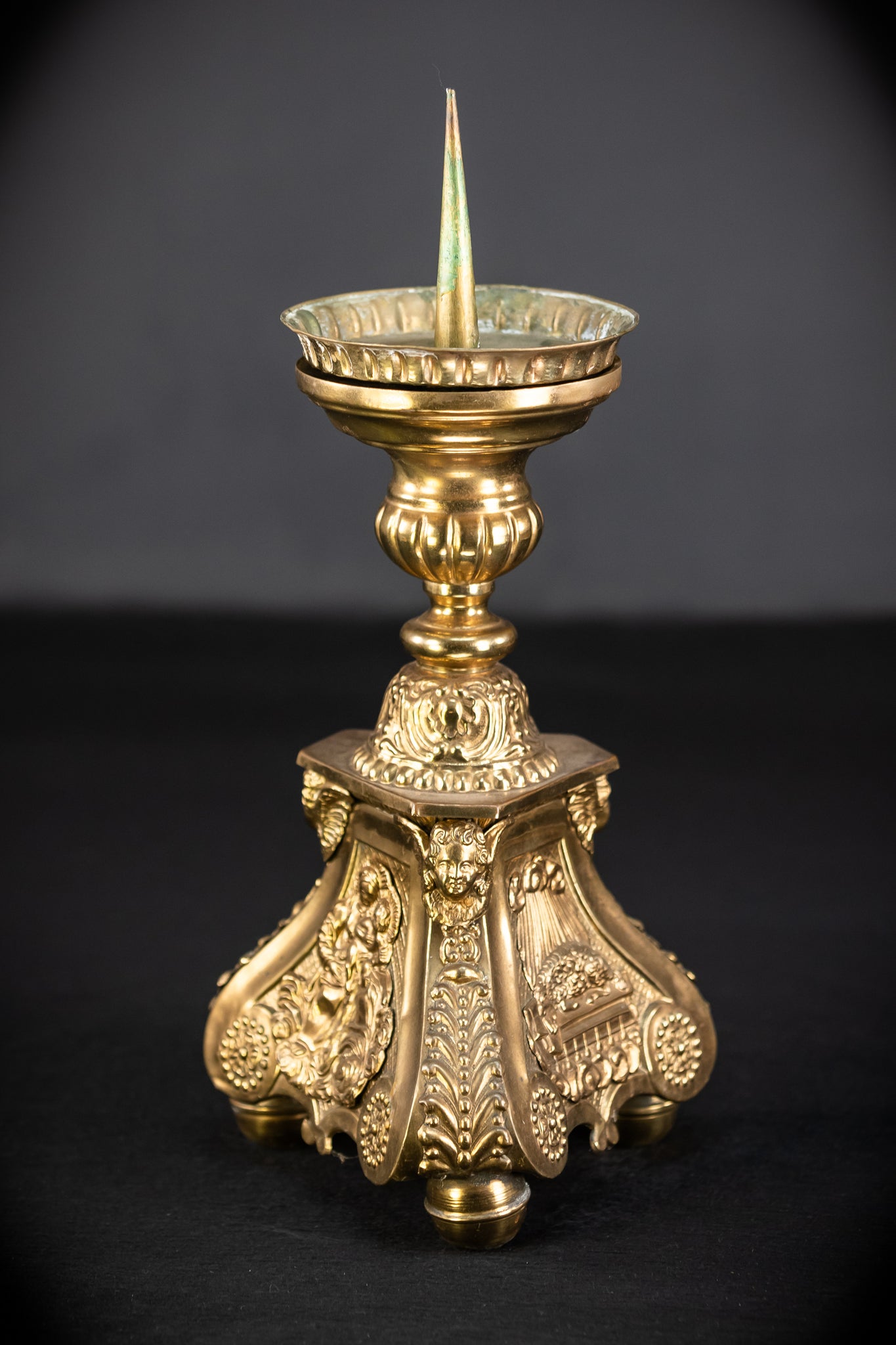 Pair of French Brass Candlesticks | 1700s Antique | 14.4"/ 28.5 cm