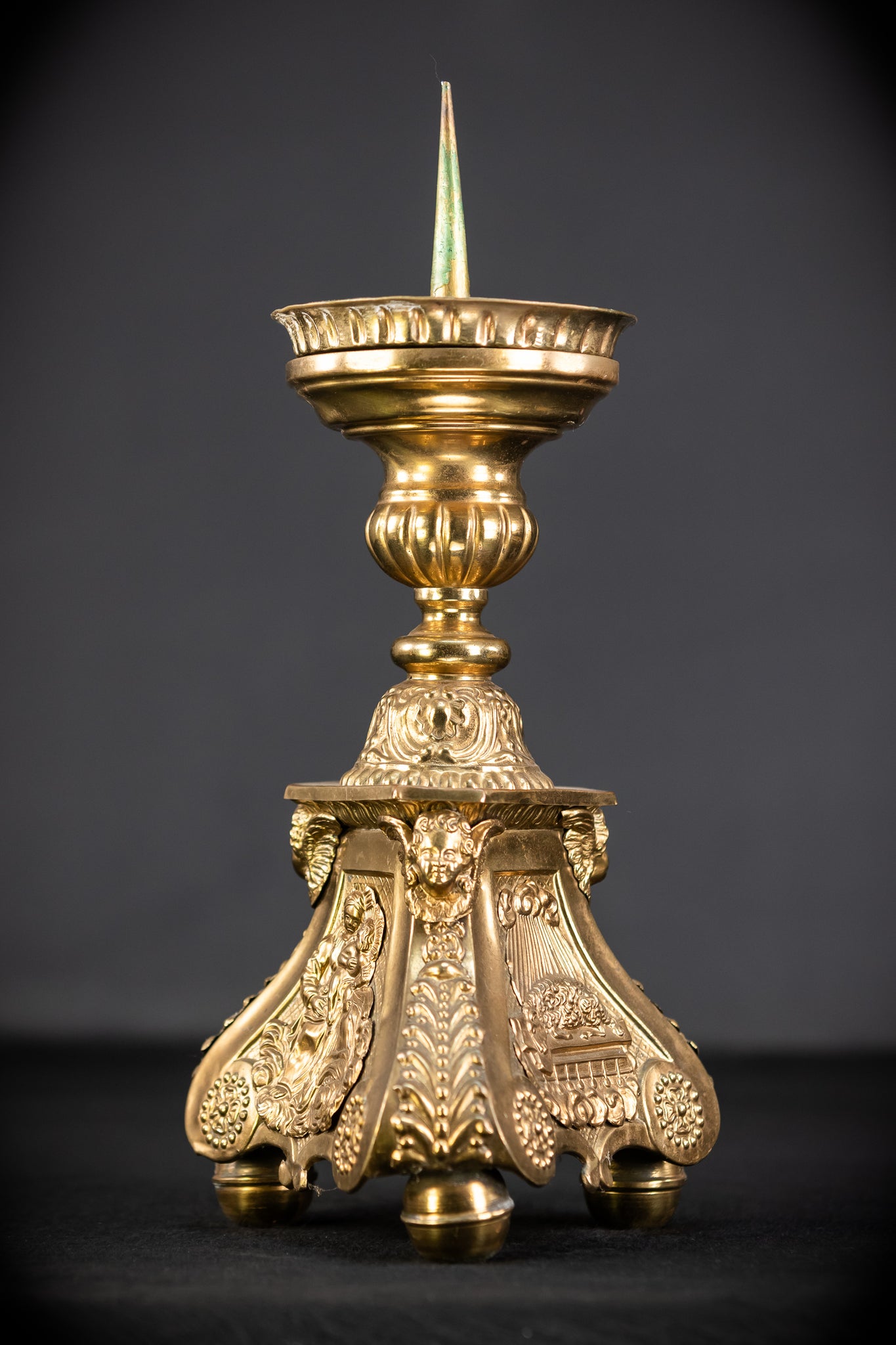Pair of French Brass Candlesticks | 1700s Antique | 14.4"/ 28.5 cm