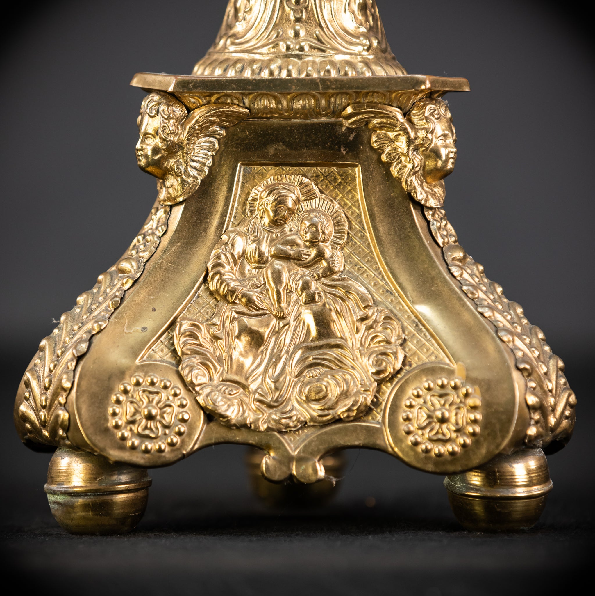 Pair of French Brass Candlesticks | 1700s Antique | 14.4"/ 28.5 cm