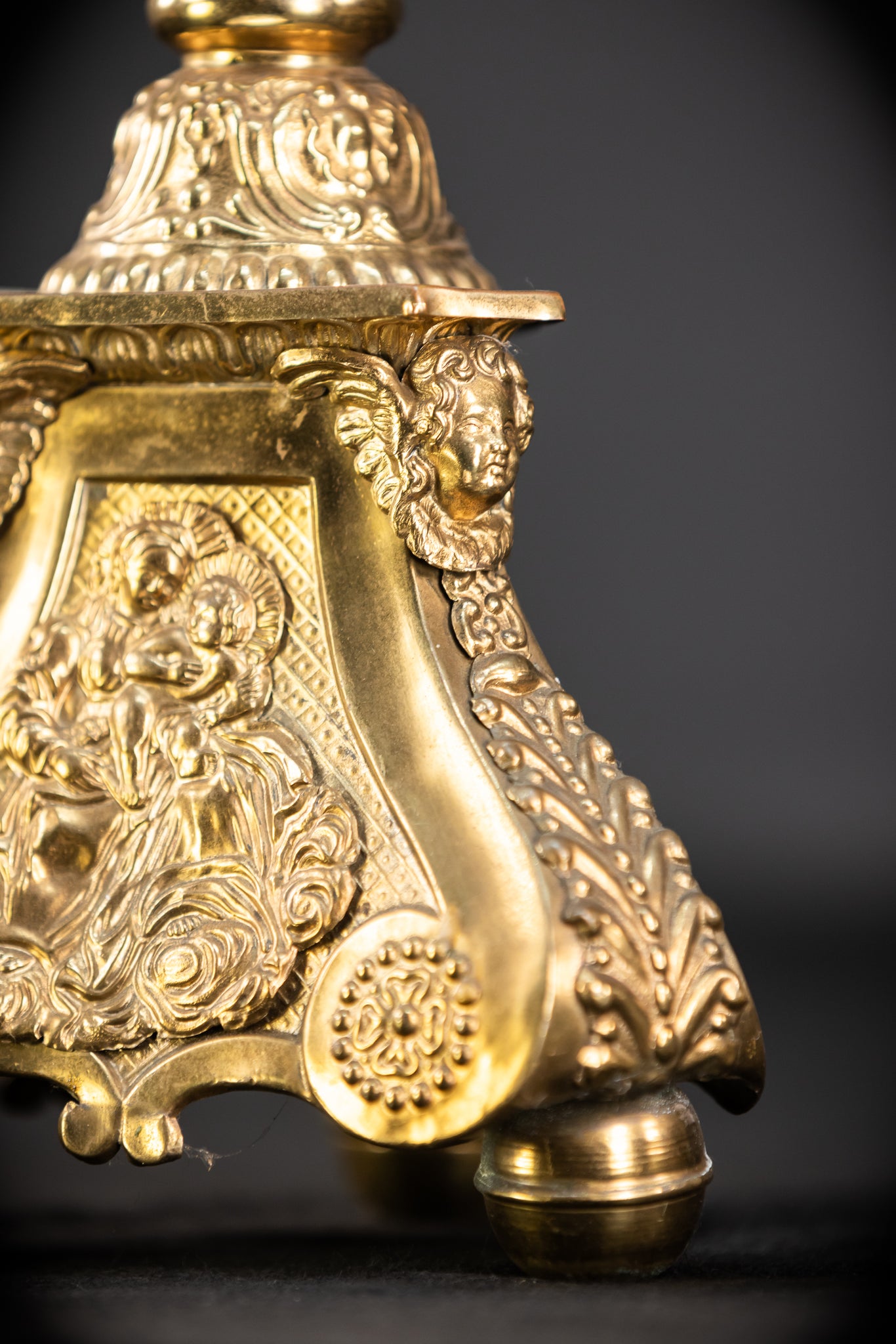Pair of French Brass Candlesticks | 1700s Antique | 14.4"/ 28.5 cm