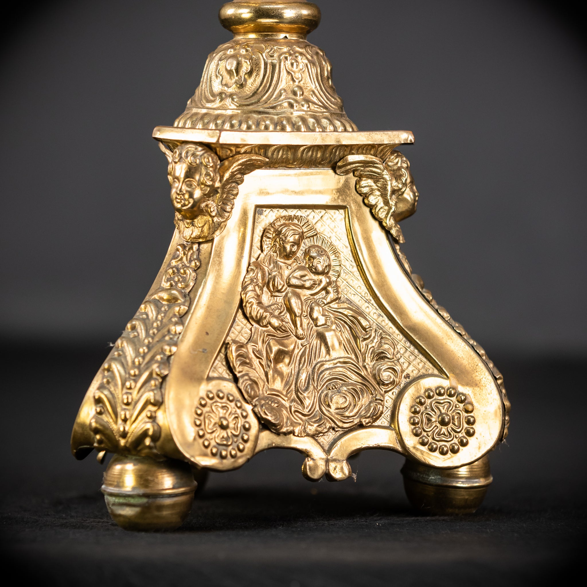 Pair of French Brass Candlesticks | 1700s Antique | 14.4"/ 28.5 cm