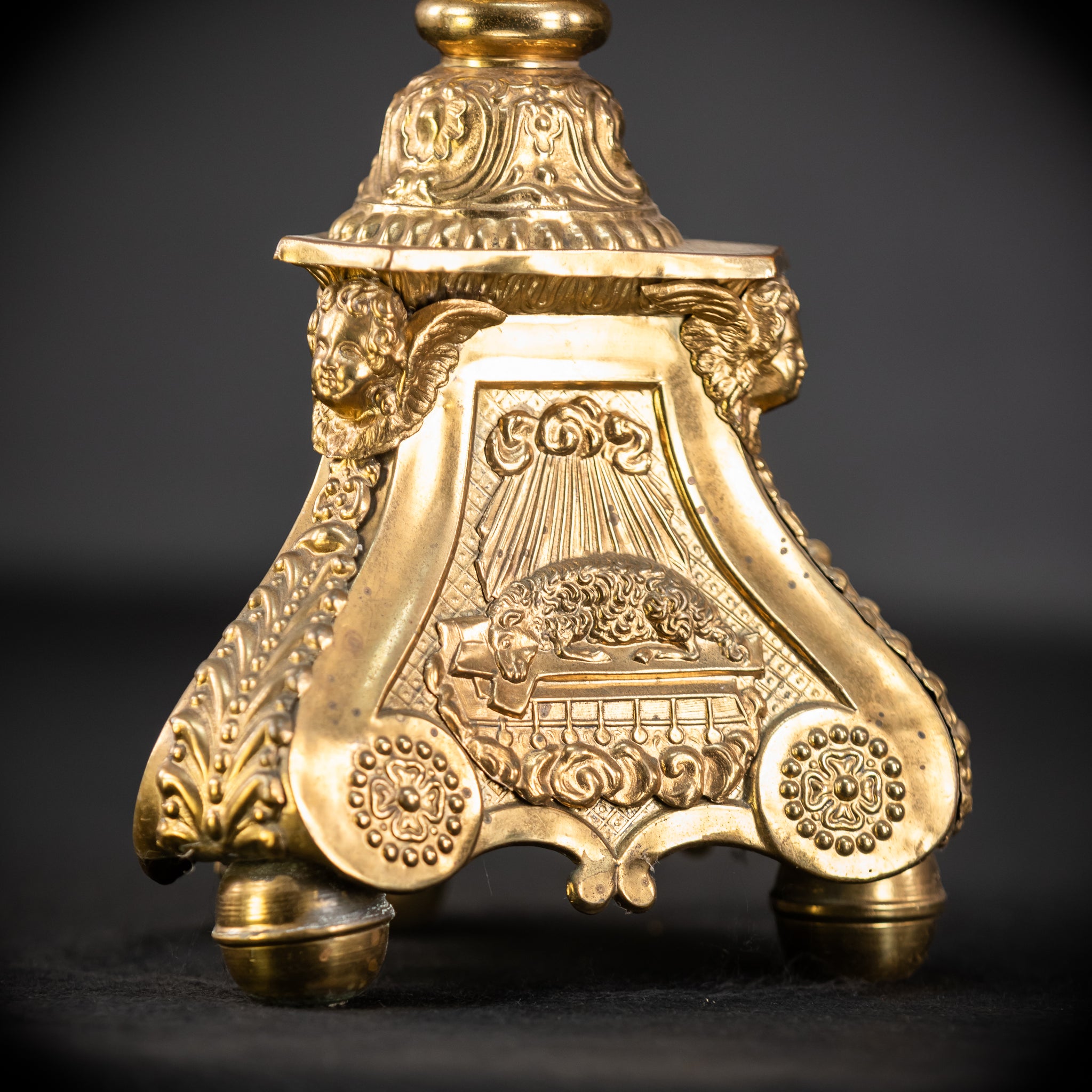 Pair of French Brass Candlesticks | 1700s Antique | 14.4"/ 28.5 cm