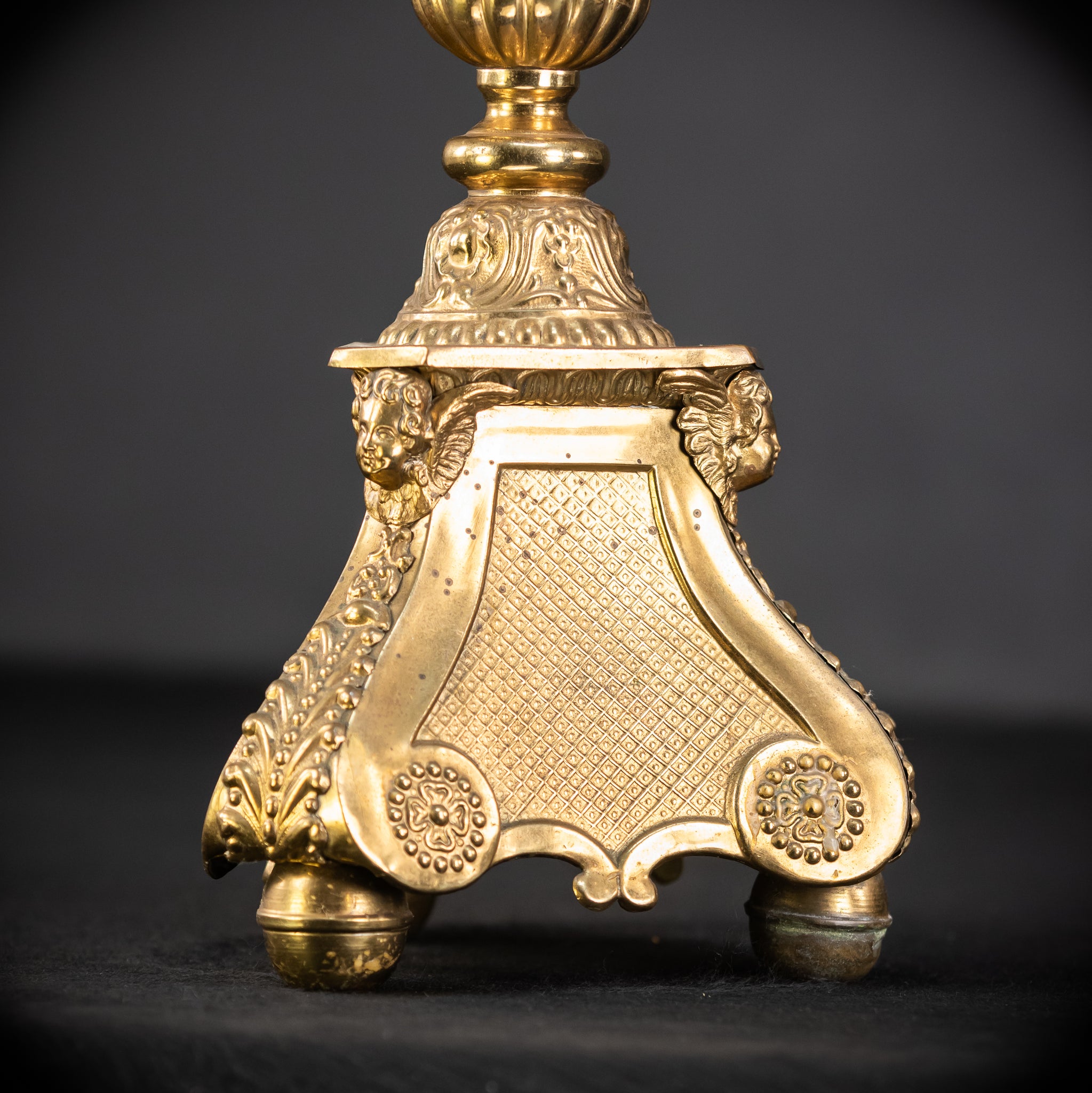Pair of French Brass Candlesticks | 1700s Antique | 14.4"/ 28.5 cm