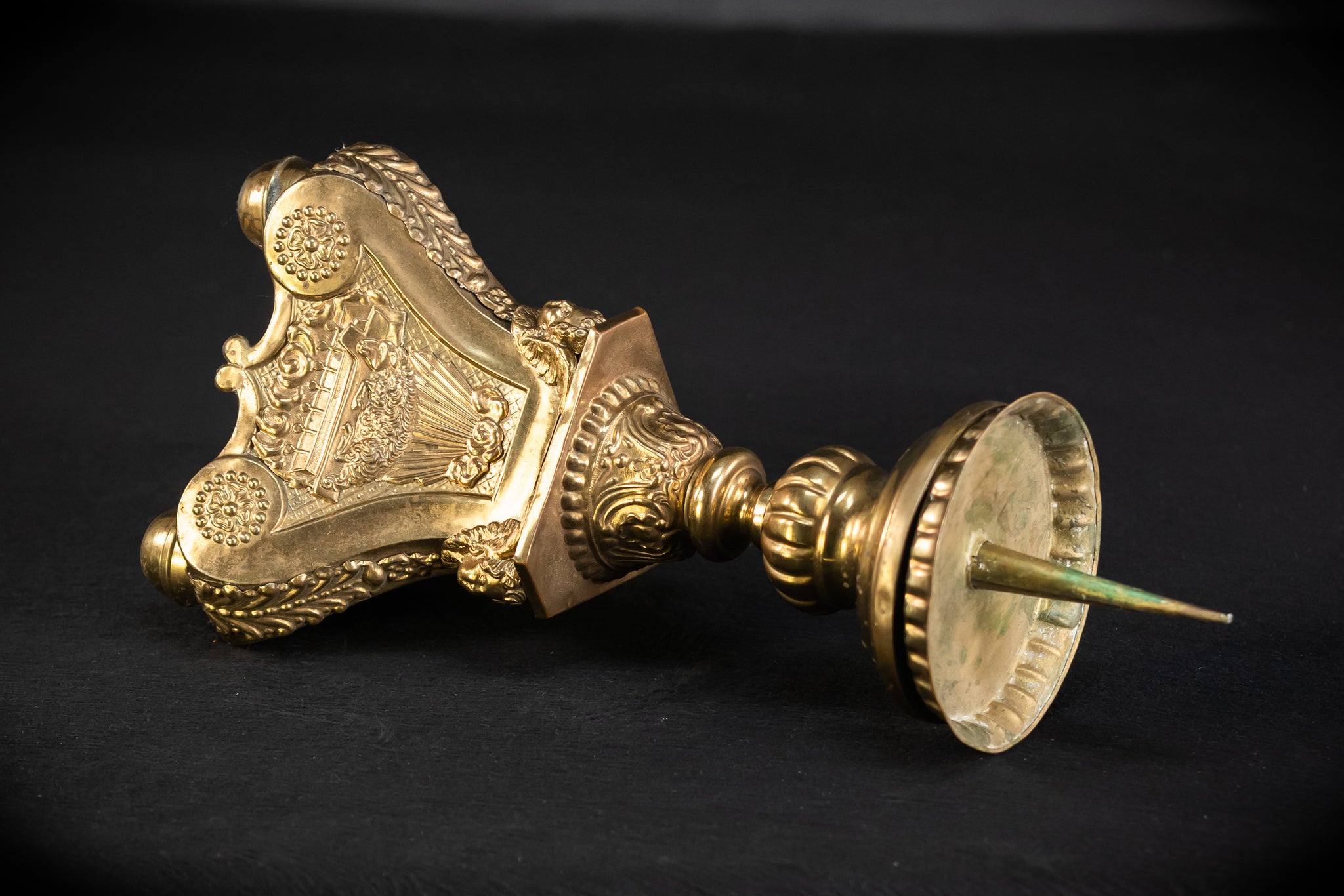Pair of French Brass Candlesticks | 1700s Antique | 14.4"/ 28.5 cm
