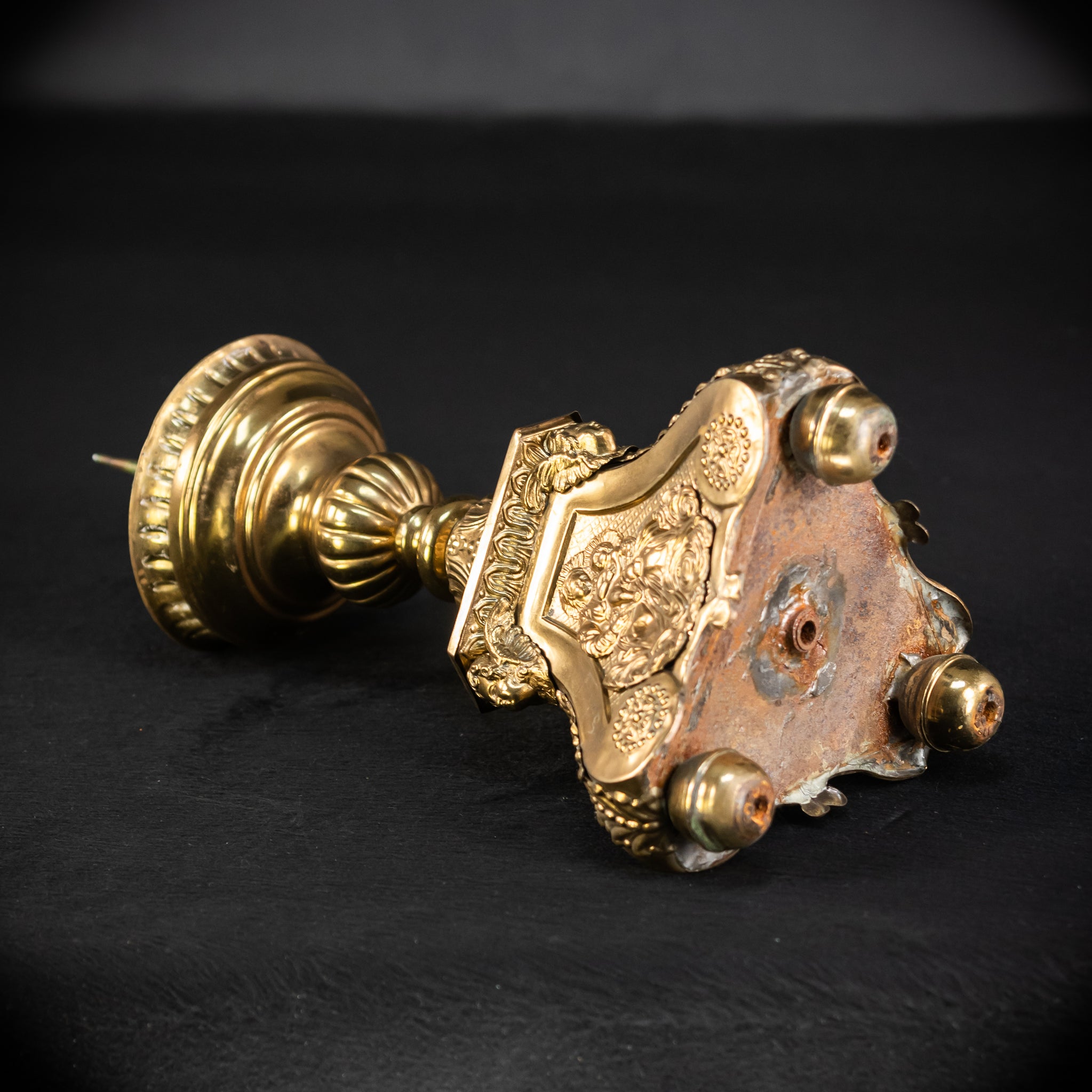 Pair of French Brass Candlesticks | 1700s Antique | 14.4"/ 28.5 cm