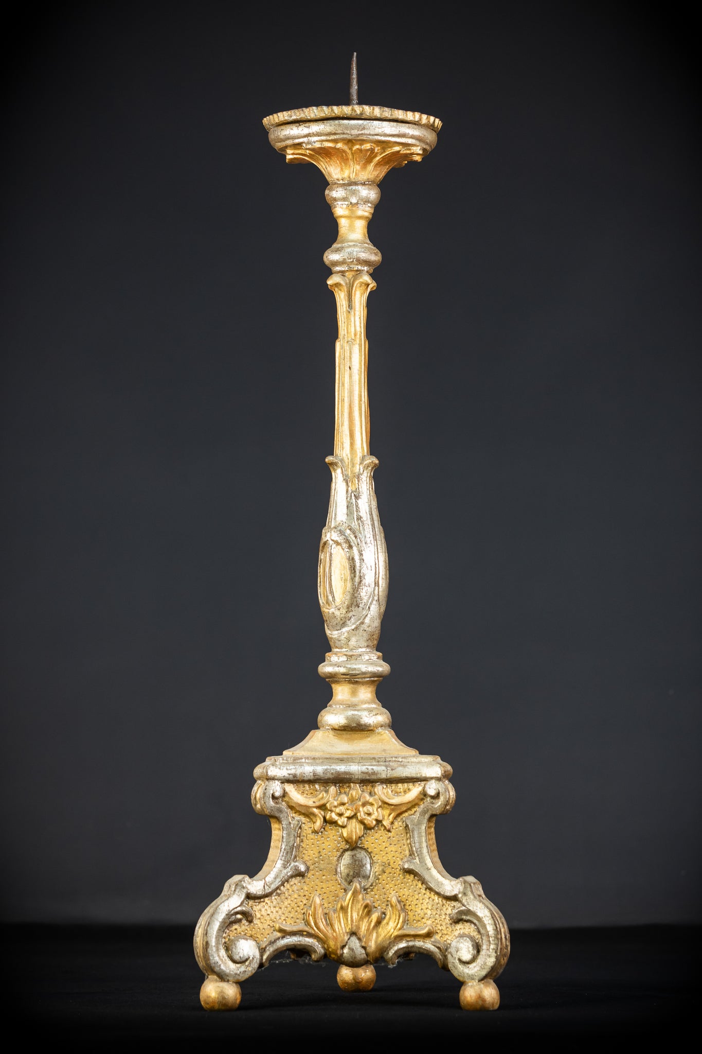 Pair of French Baroque Candlesticks | Gilded Wood 1700s Antique | 32.3" / 72 cm