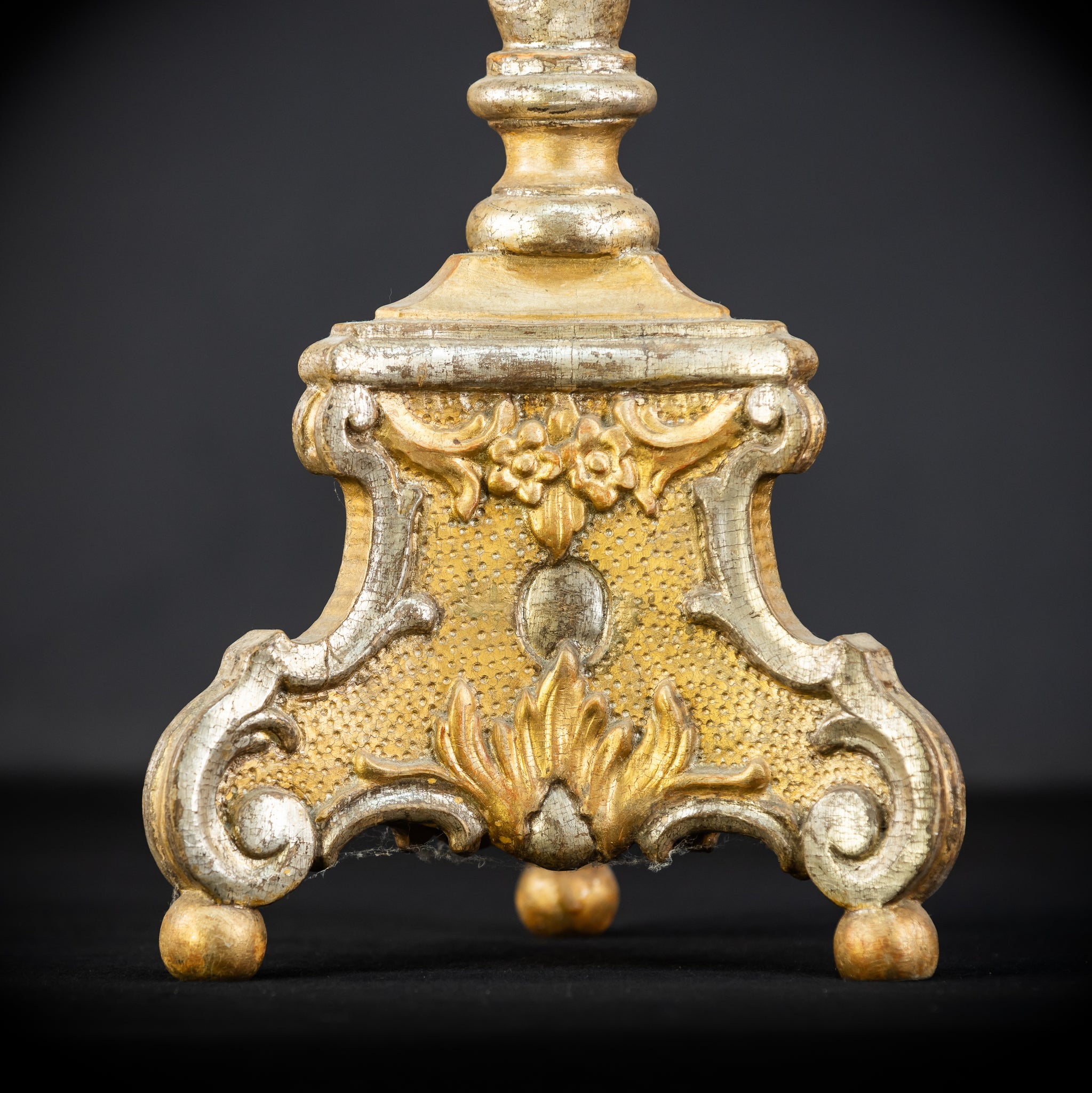 Pair of French Baroque Candlesticks | Gilded Wood 1700s Antique | 32.3" / 72 cm