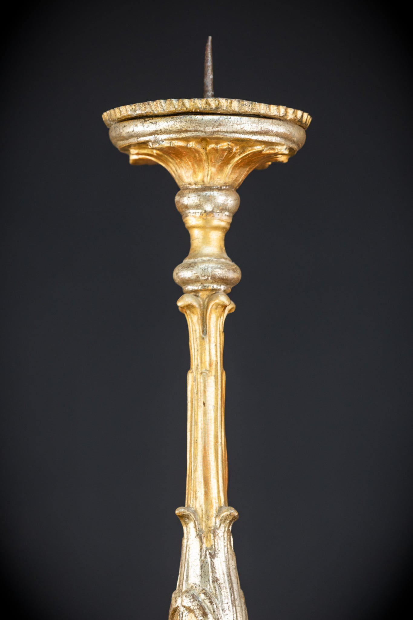 Pair of French Baroque Candlesticks | Gilded Wood 1700s Antique | 32.3" / 72 cm