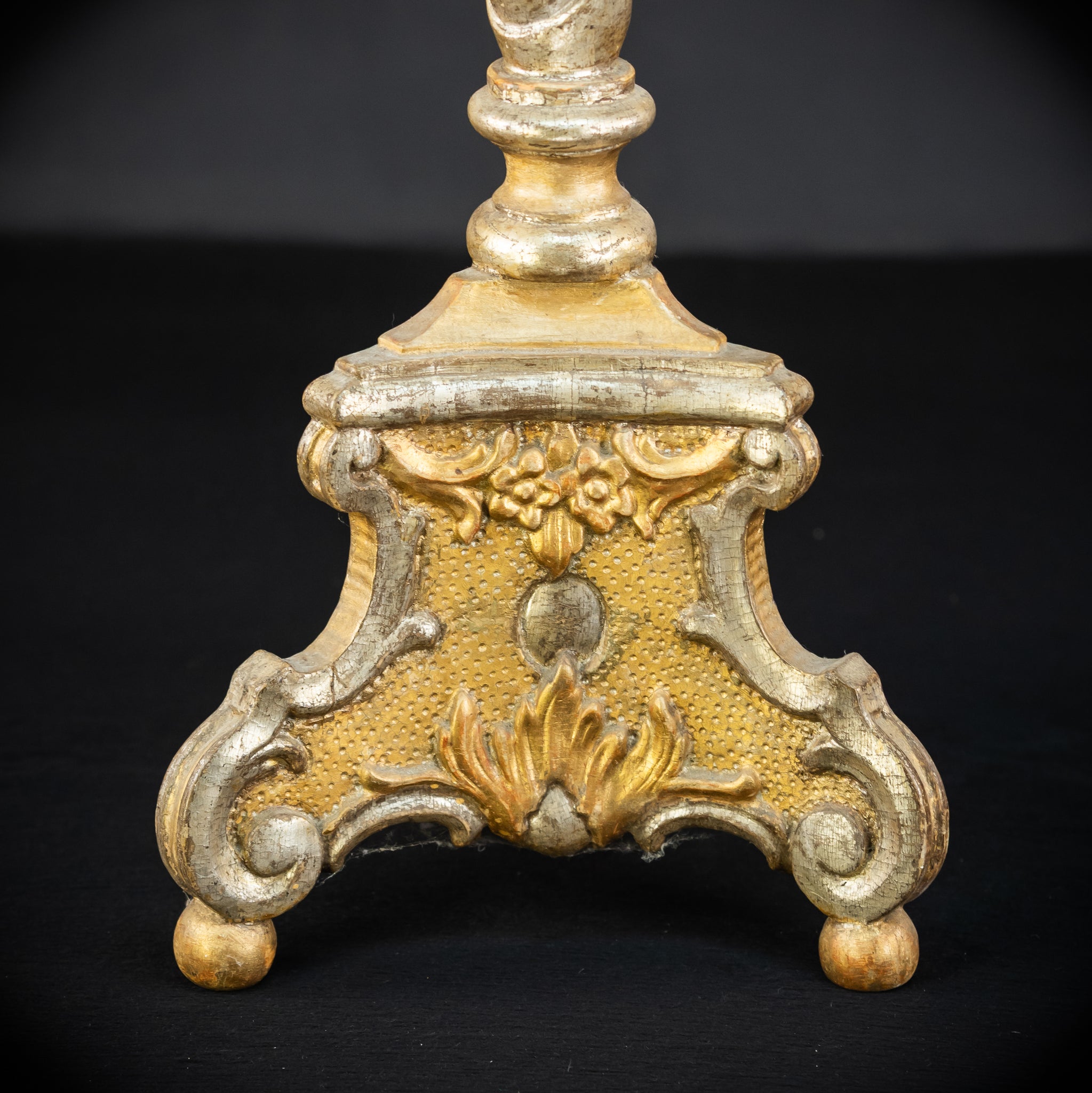 Pair of French Baroque Candlesticks | Gilded Wood 1700s Antique | 32.3" / 72 cm