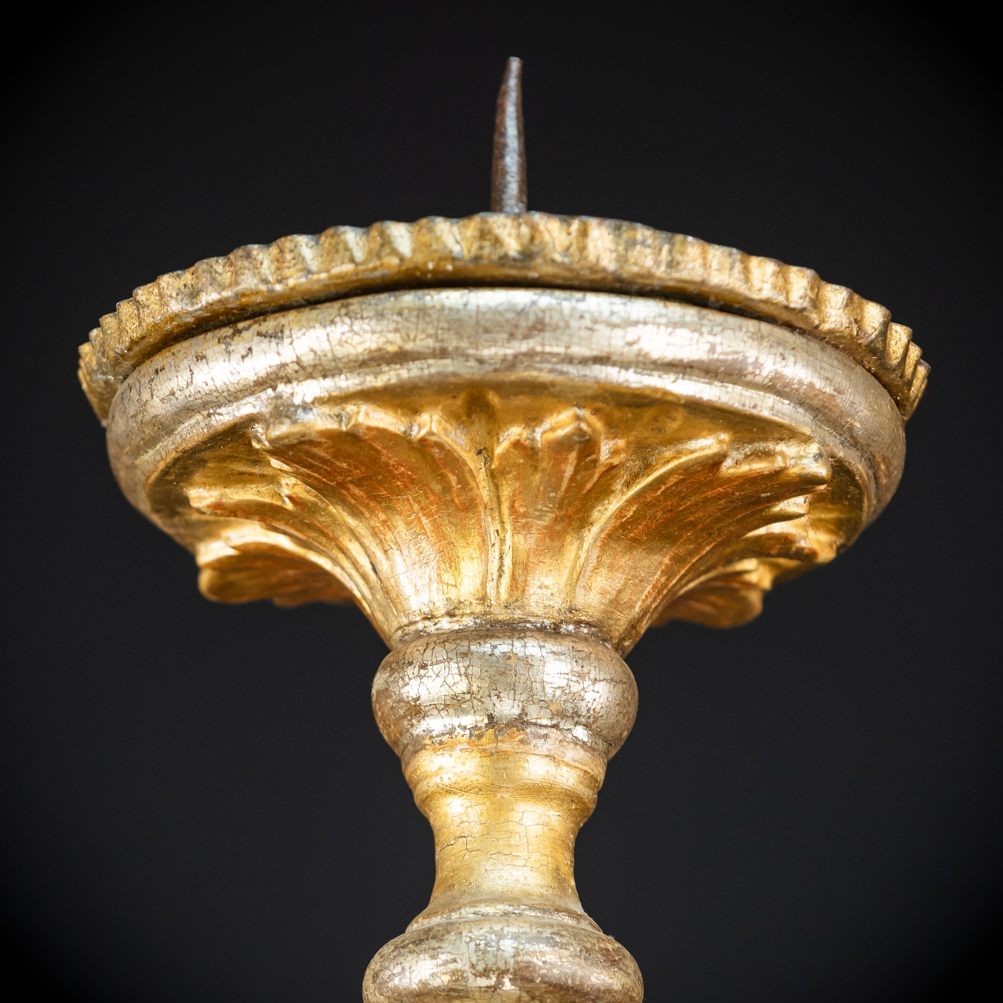 Pair of French Baroque Candlesticks | Gilded Wood 1700s Antique | 32.3" / 72 cm