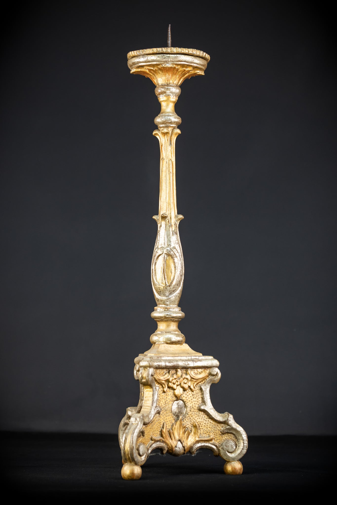 Pair of French Baroque Candlesticks | Gilded Wood 1700s Antique | 32.3" / 72 cm