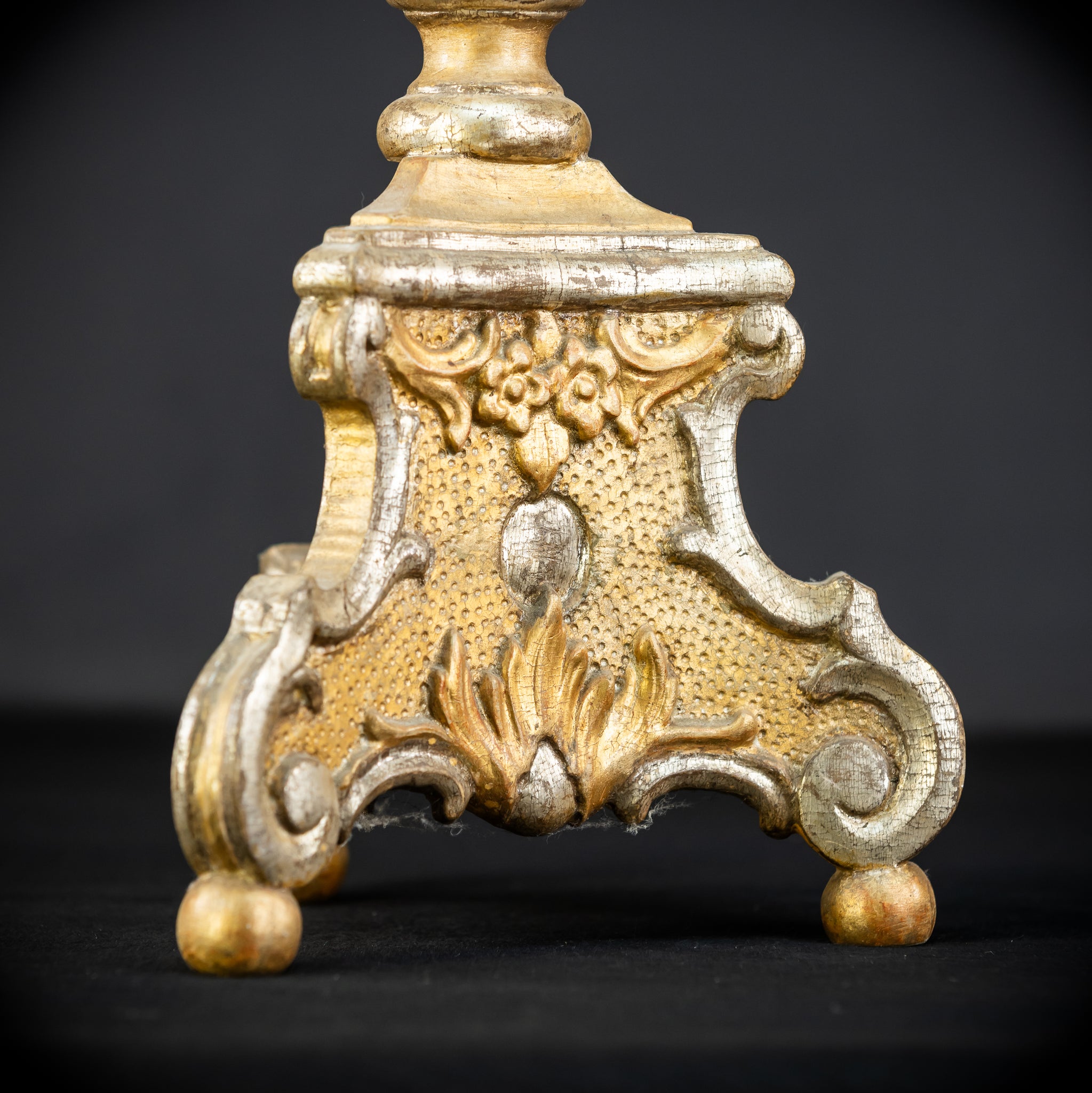 Pair of French Baroque Candlesticks | Gilded Wood 1700s Antique | 32.3" / 72 cm