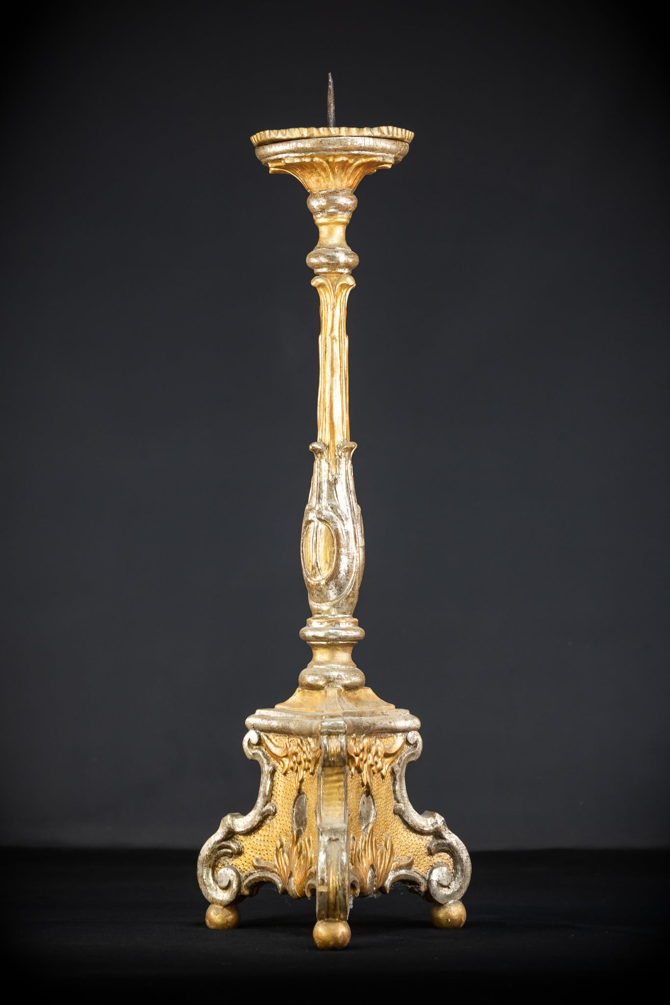 Pair of French Baroque Candlesticks | Gilded Wood 1700s Antique | 32.3" / 72 cm