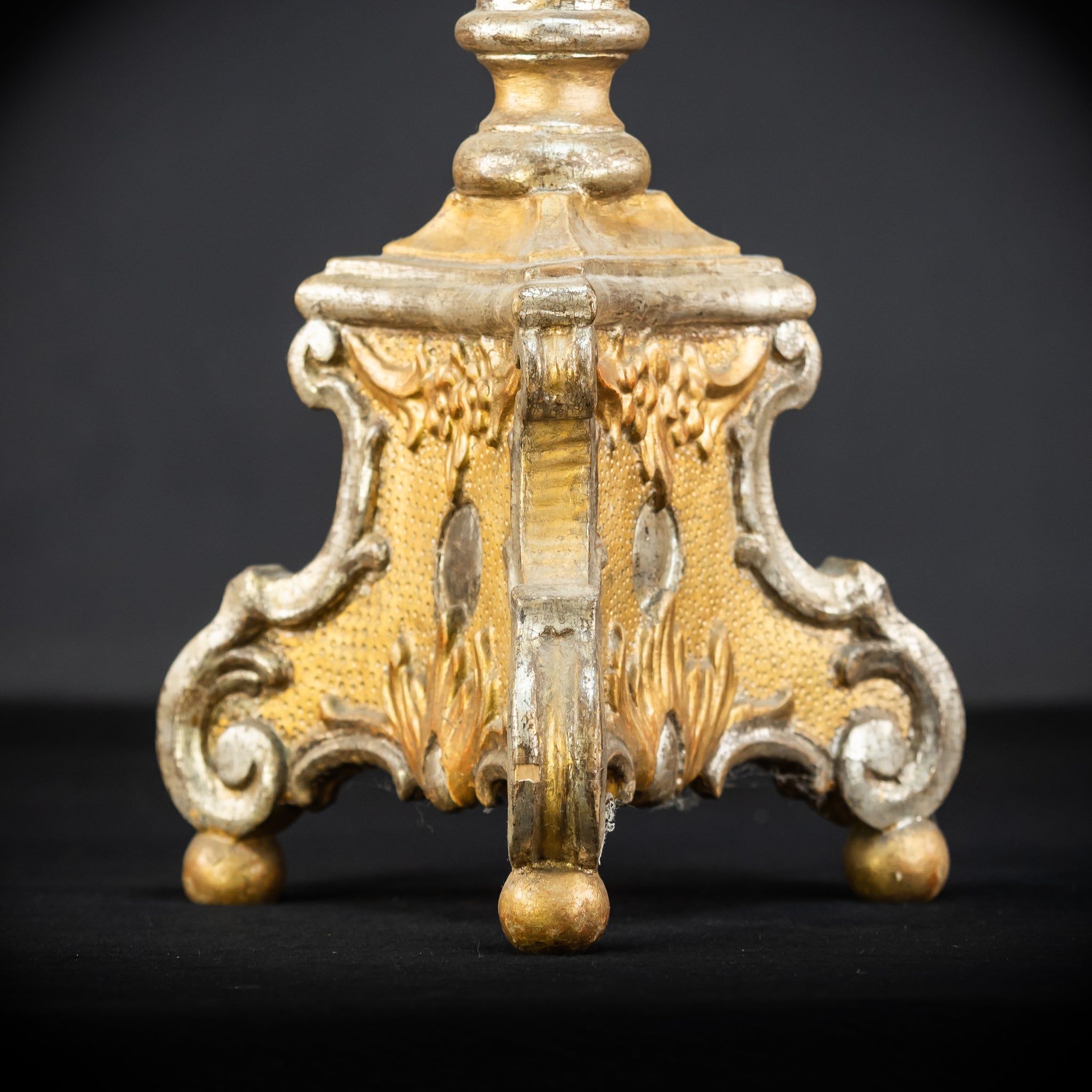 Pair of French Baroque Candlesticks | Gilded Wood 1700s Antique | 32.3" / 72 cm