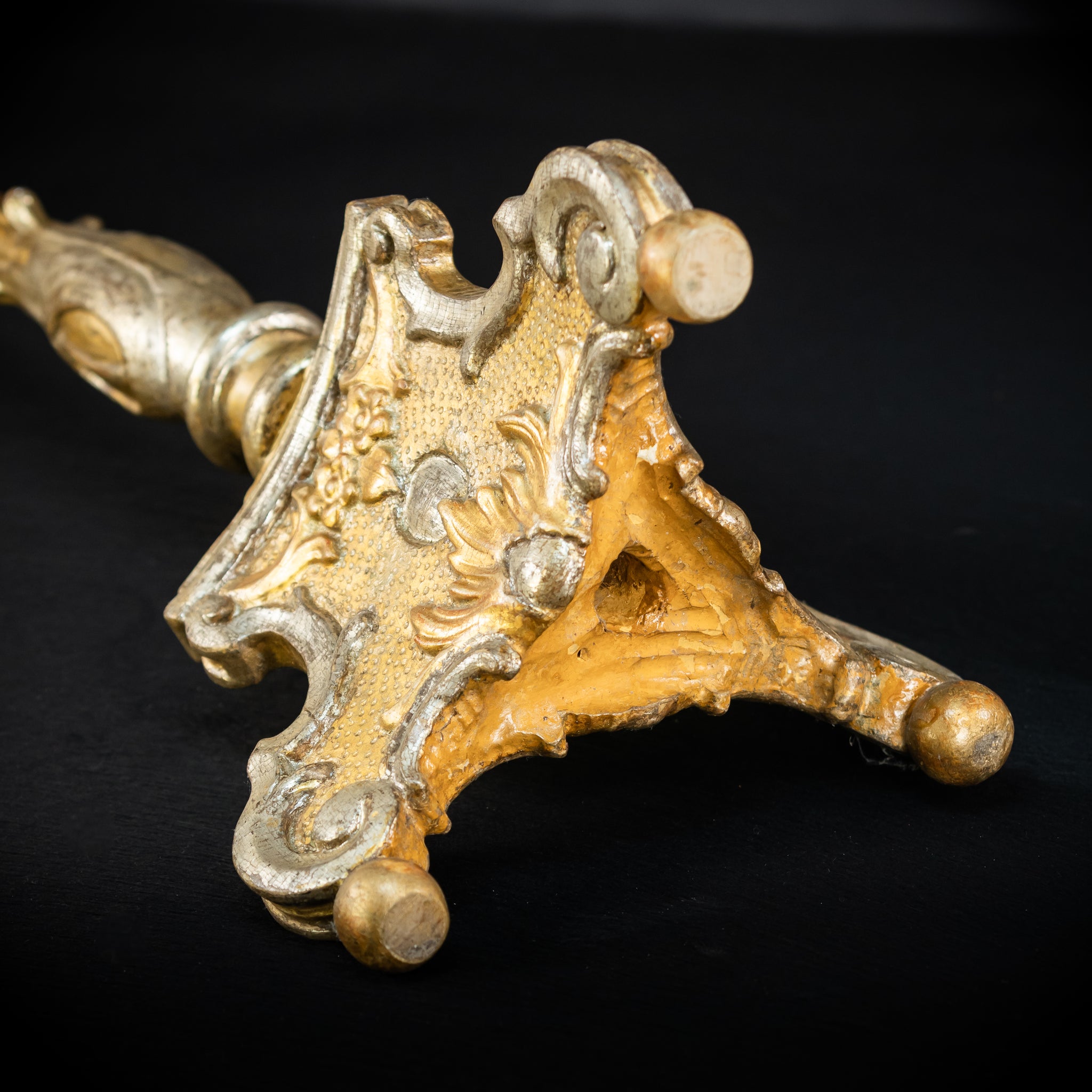 Pair of French Baroque Candlesticks | Gilded Wood 1700s Antique | 32.3" / 72 cm