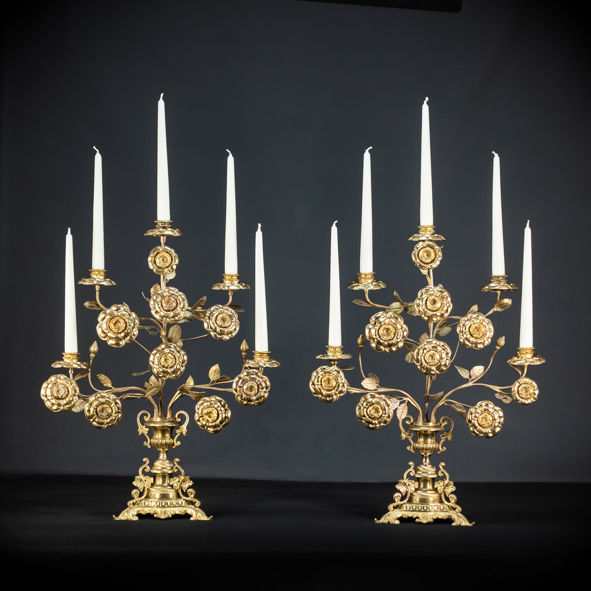 Two Gilded Bronze Baroque Candle Holders | 1800s Antique | 22" / 56 cm