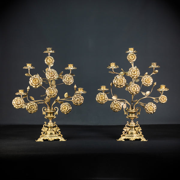 Two Gilded Bronze Baroque Candle Holders | 1800s Antique | 22
