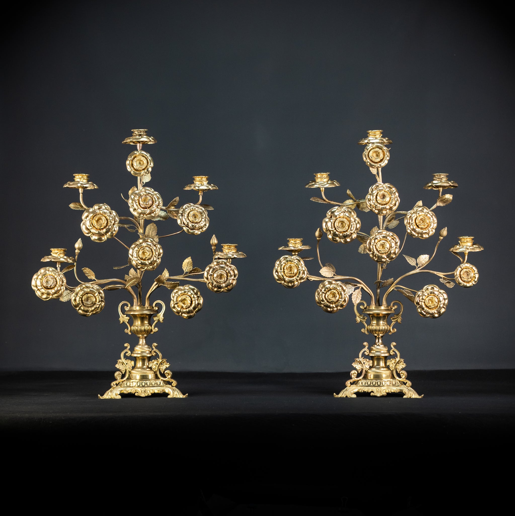 Two Gilded Bronze Baroque Candle Holders | 1800s Antique | 22" / 56 cm