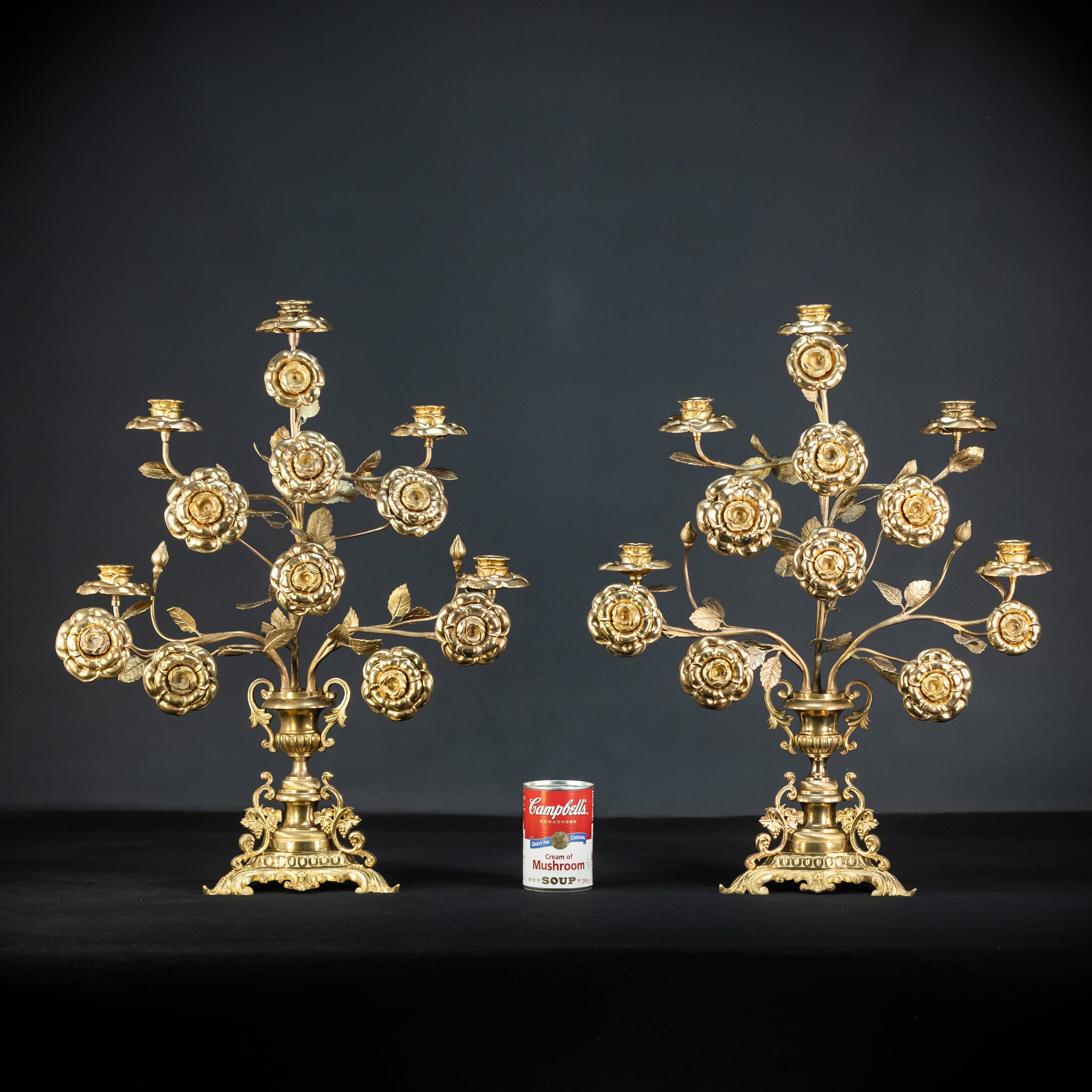 Two Gilded Bronze Baroque Candle Holders | 1800s Antique | 22" / 56 cm