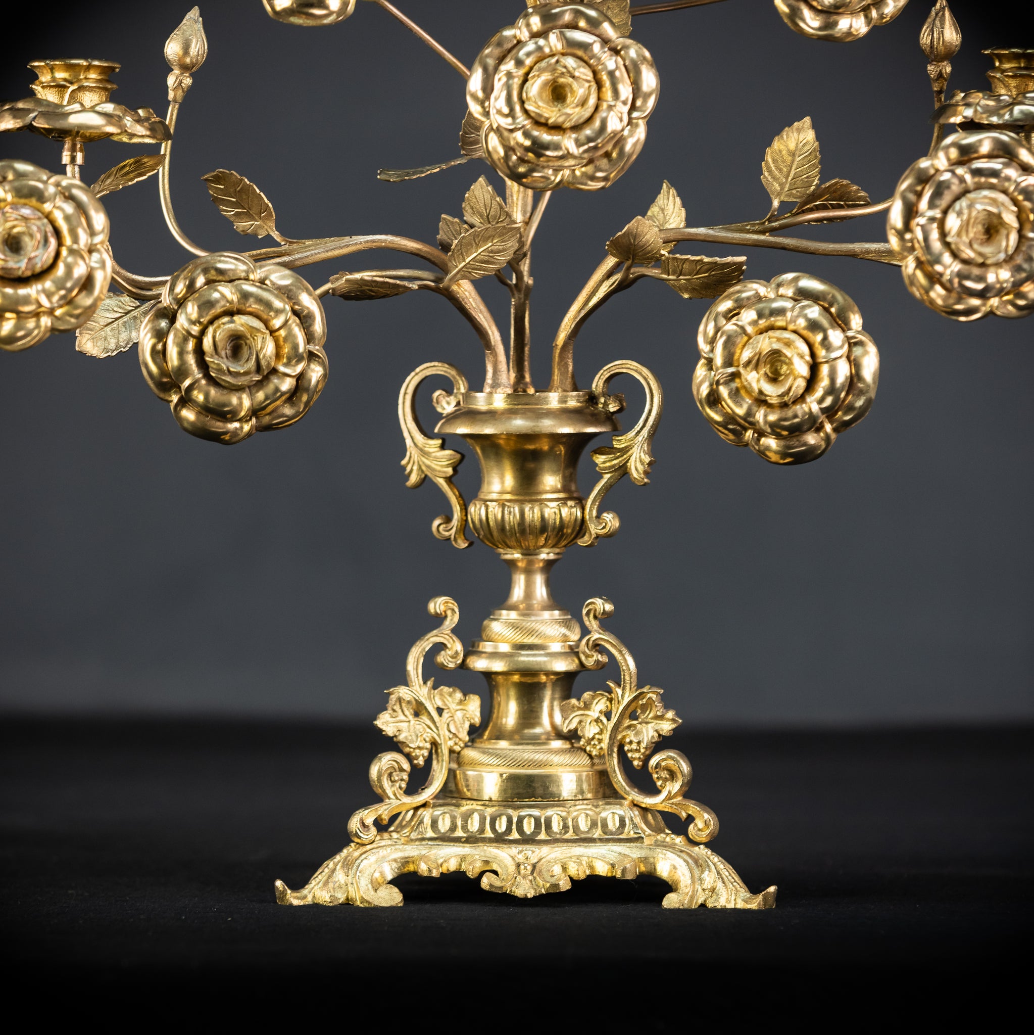 Two Gilded Bronze Baroque Candle Holders | 1800s Antique | 22" / 56 cm