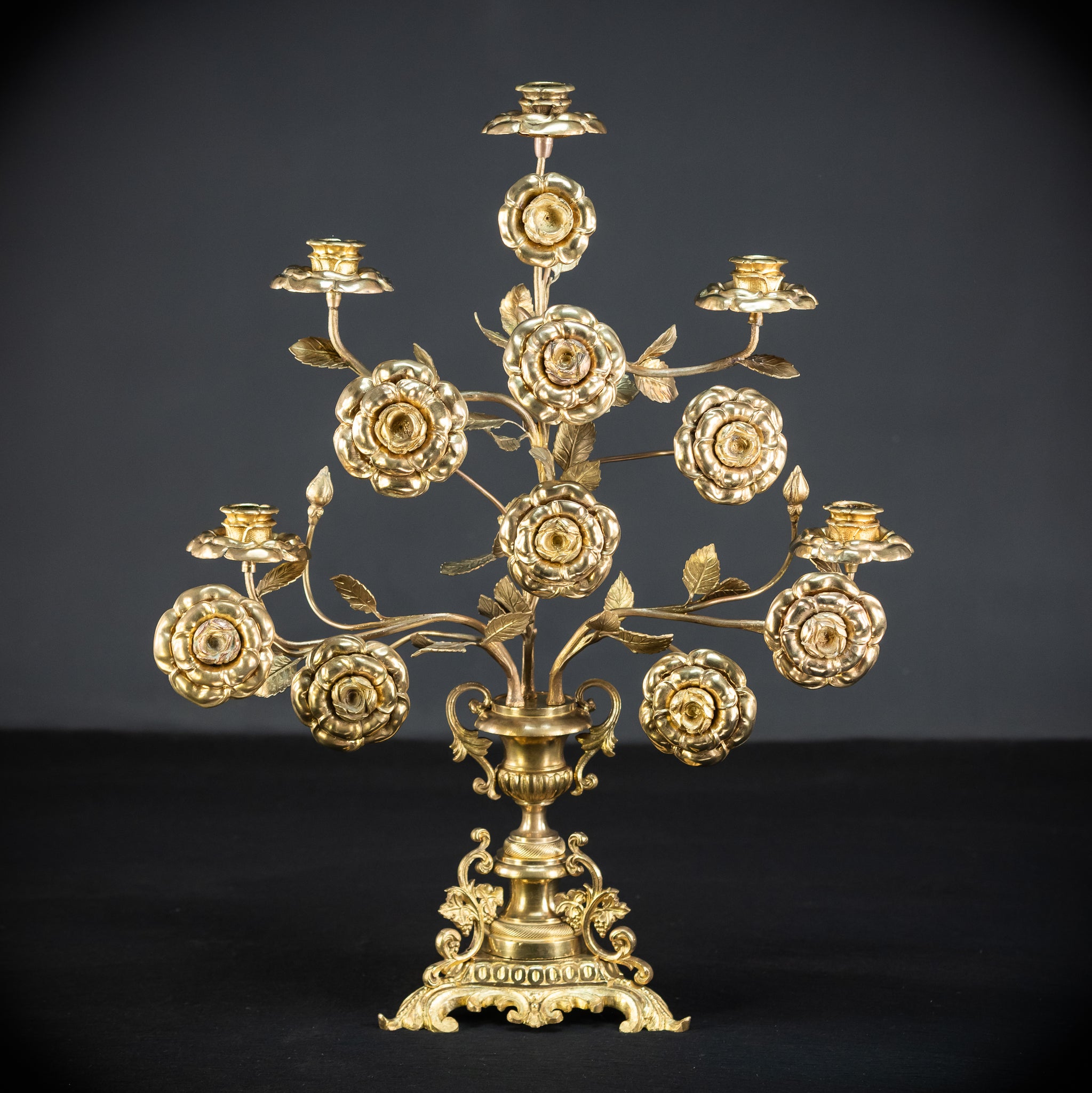 Two Gilded Bronze Baroque Candle Holders | 1800s Antique | 22" / 56 cm