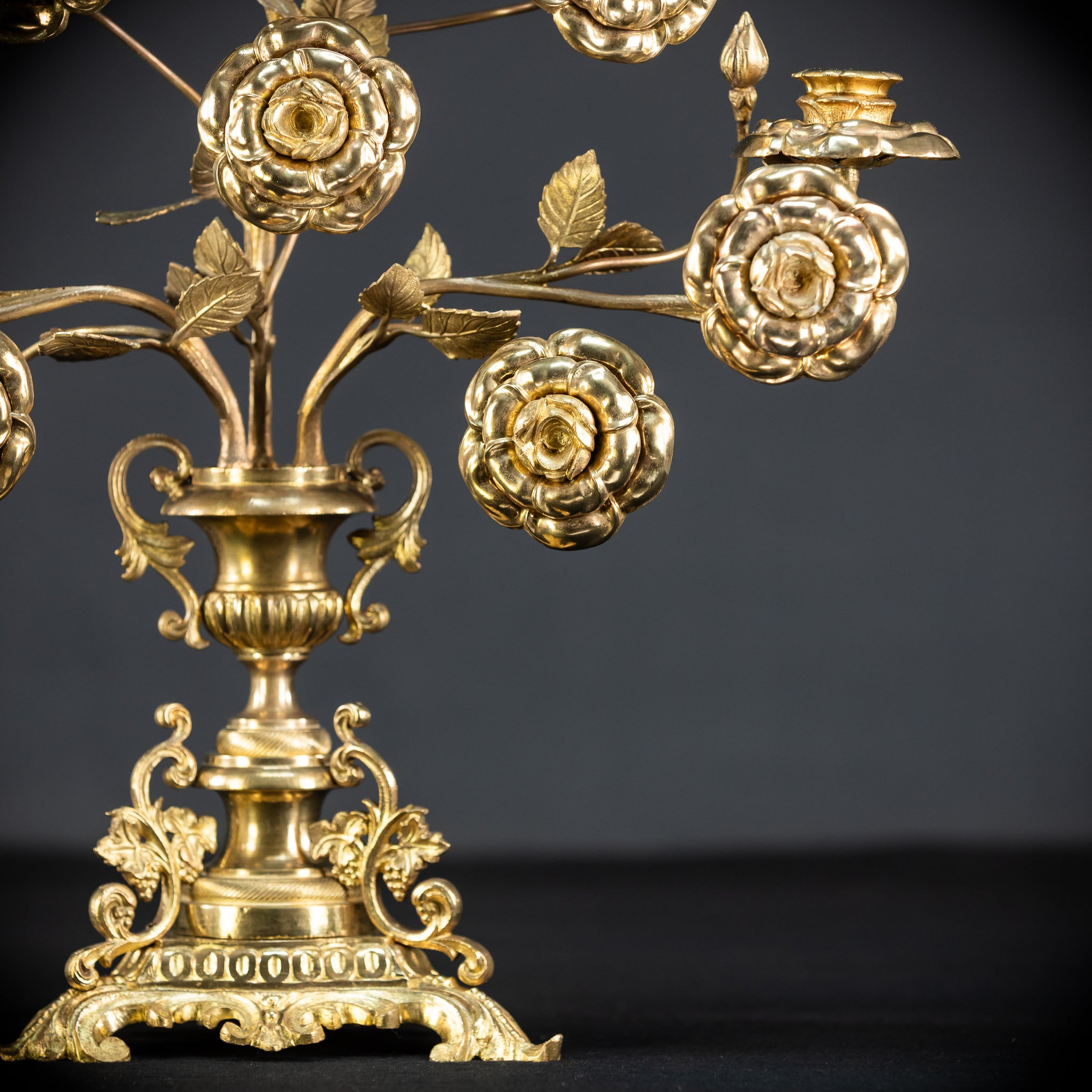 Two Gilded Bronze Baroque Candle Holders | 1800s Antique | 22" / 56 cm