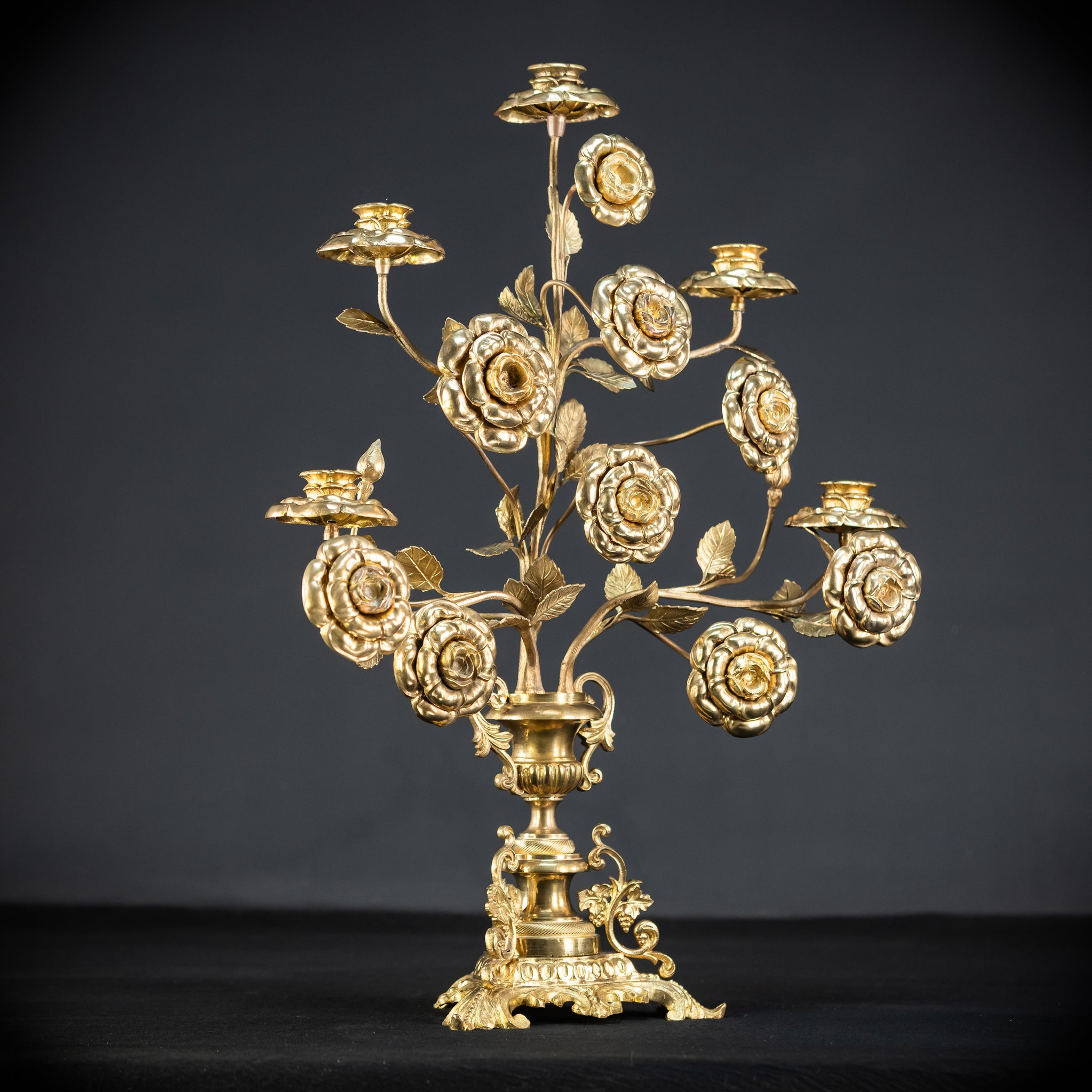 Two Gilded Bronze Baroque Candle Holders | 1800s Antique | 22" / 56 cm