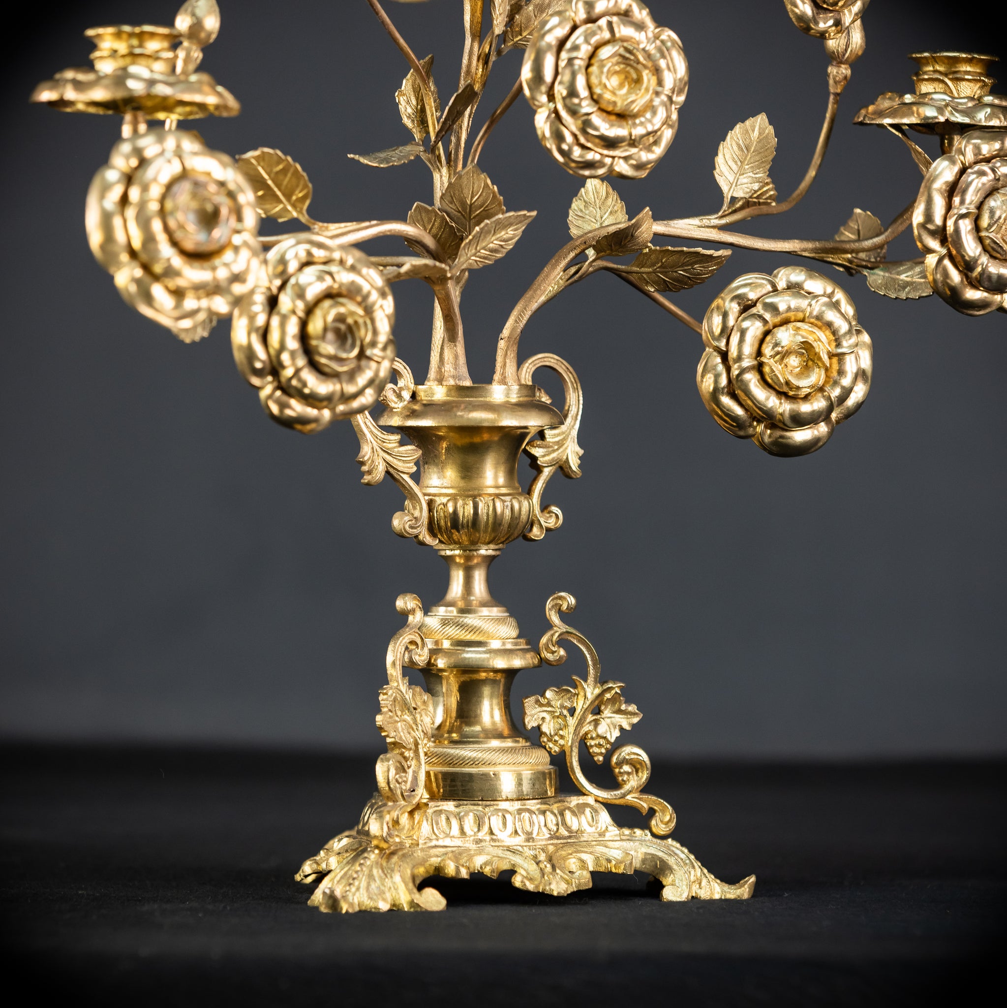 Two Gilded Bronze Baroque Candle Holders | 1800s Antique | 22" / 56 cm