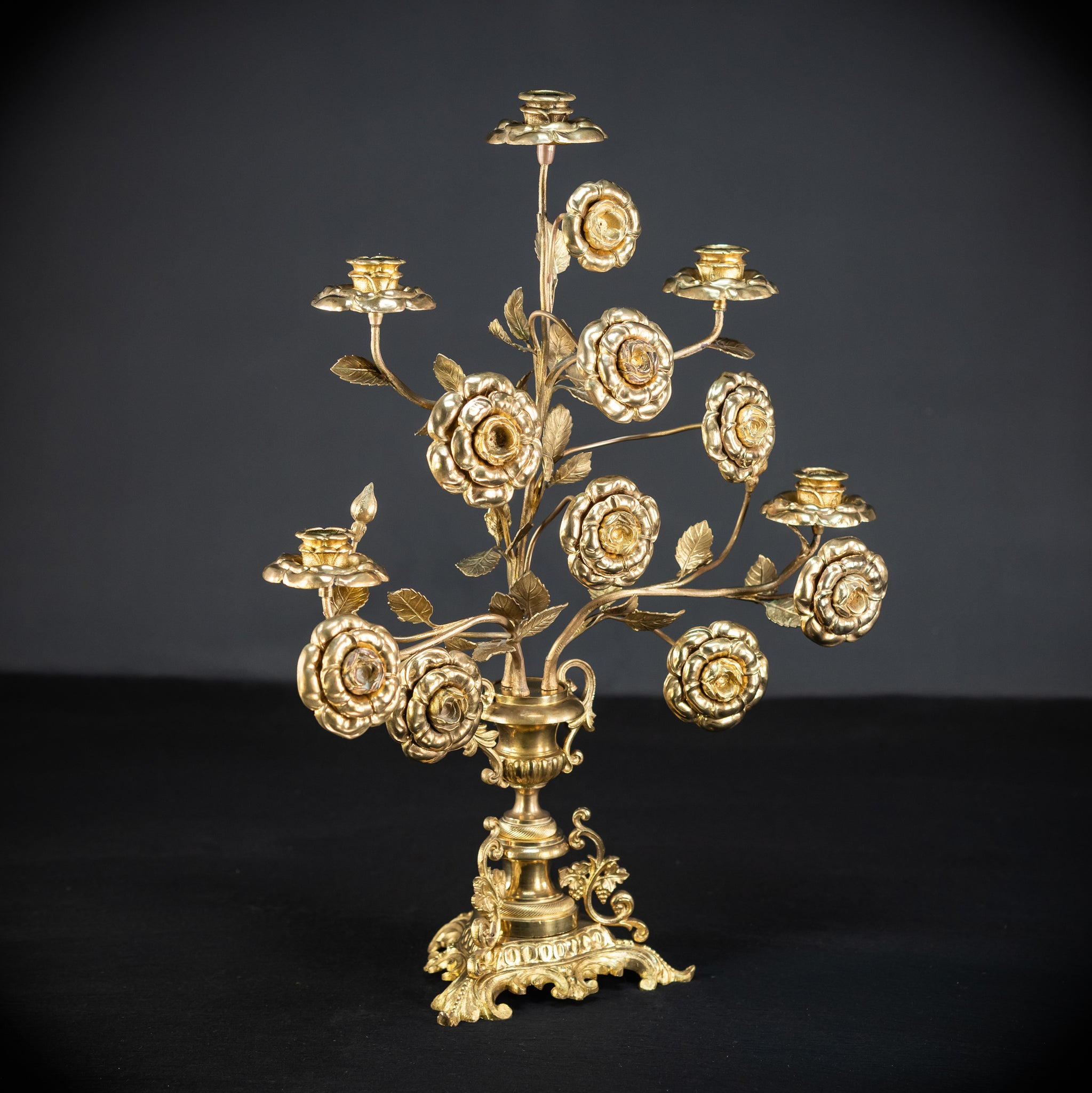 Two Gilded Bronze Baroque Candle Holders | 1800s Antique | 22" / 56 cm
