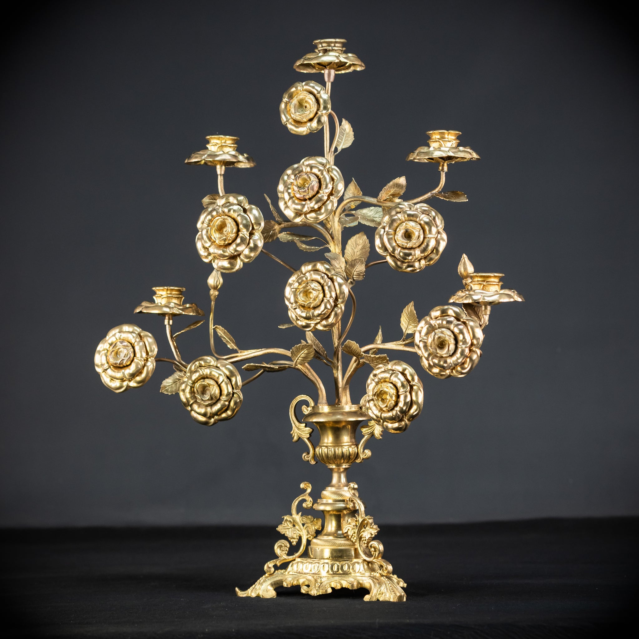 Two Gilded Bronze Baroque Candle Holders | 1800s Antique | 22" / 56 cm