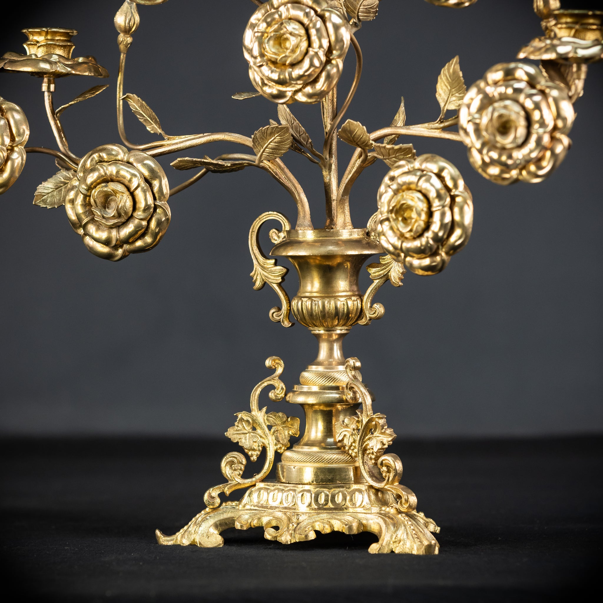 Two Gilded Bronze Baroque Candle Holders | 1800s Antique | 22" / 56 cm