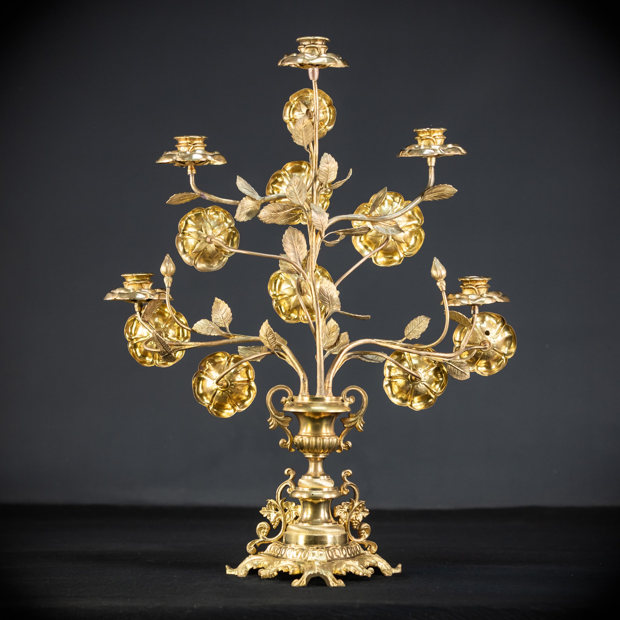Two Gilded Bronze Baroque Candle Holders | 1800s Antique | 22" / 56 cm