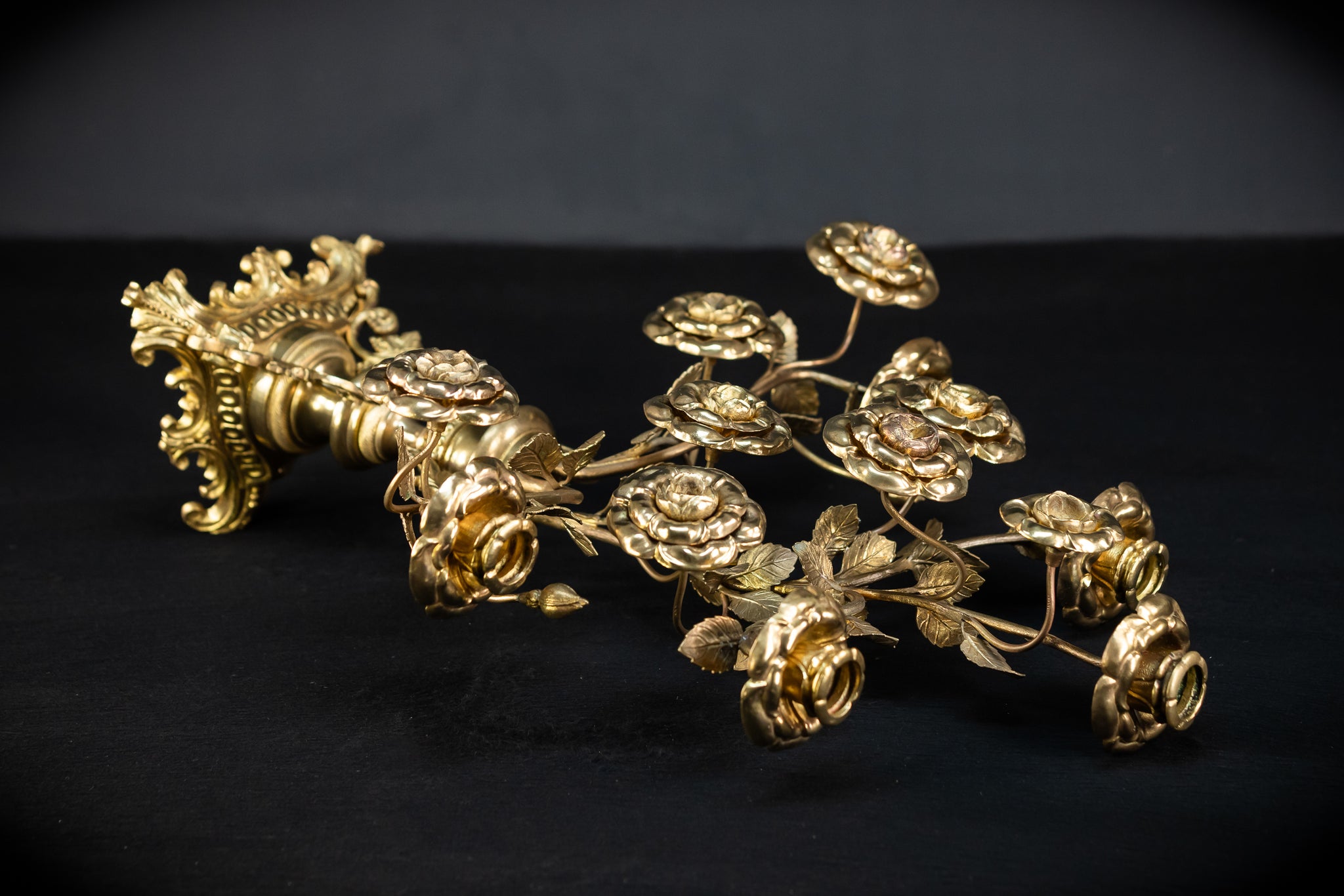 Two Gilded Bronze Baroque Candle Holders | 1800s Antique | 22" / 56 cm