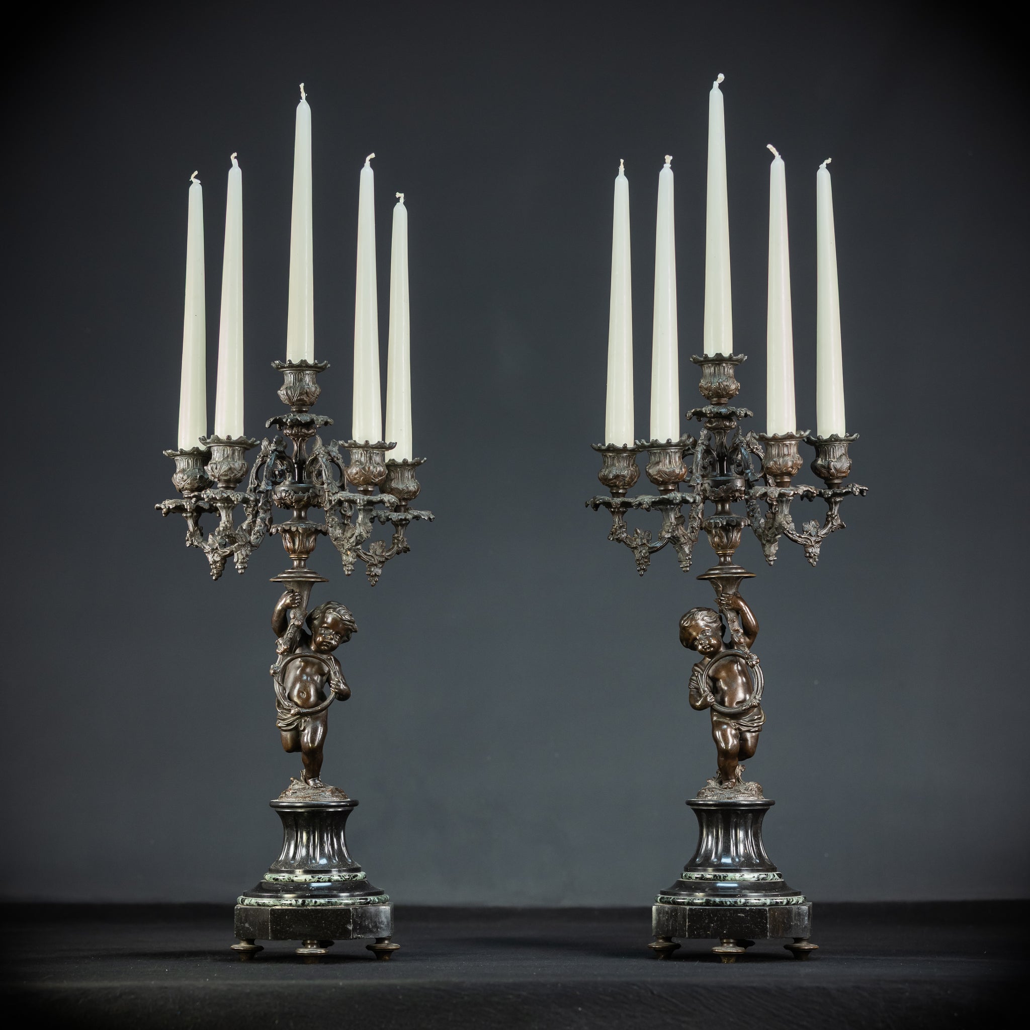 Pair of Candelabras | mid 1800s Bronze Antique | 19.5" / 49.5 cm