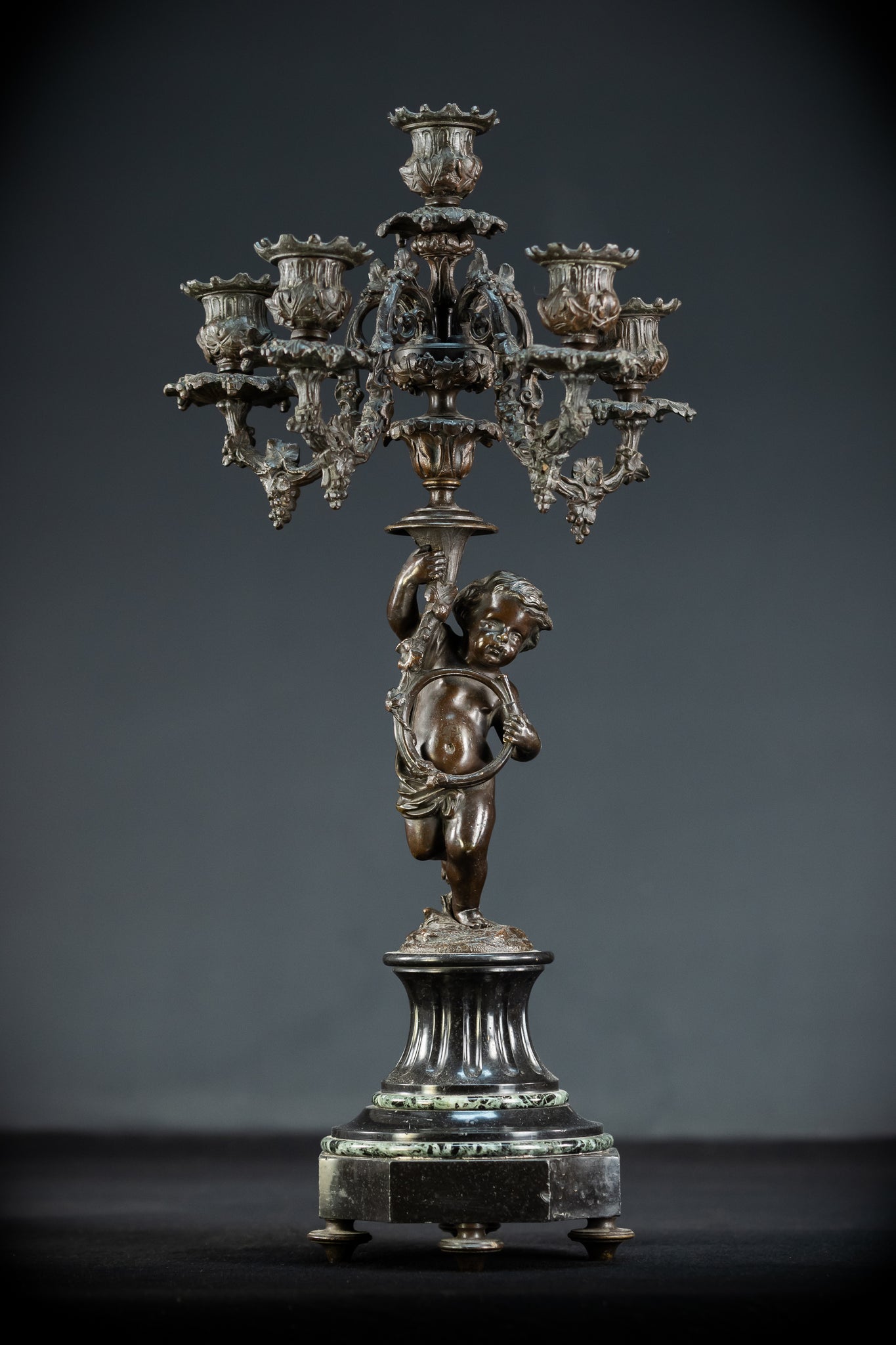 Pair of Candelabras | mid 1800s Bronze Antique | 19.5" / 49.5 cm