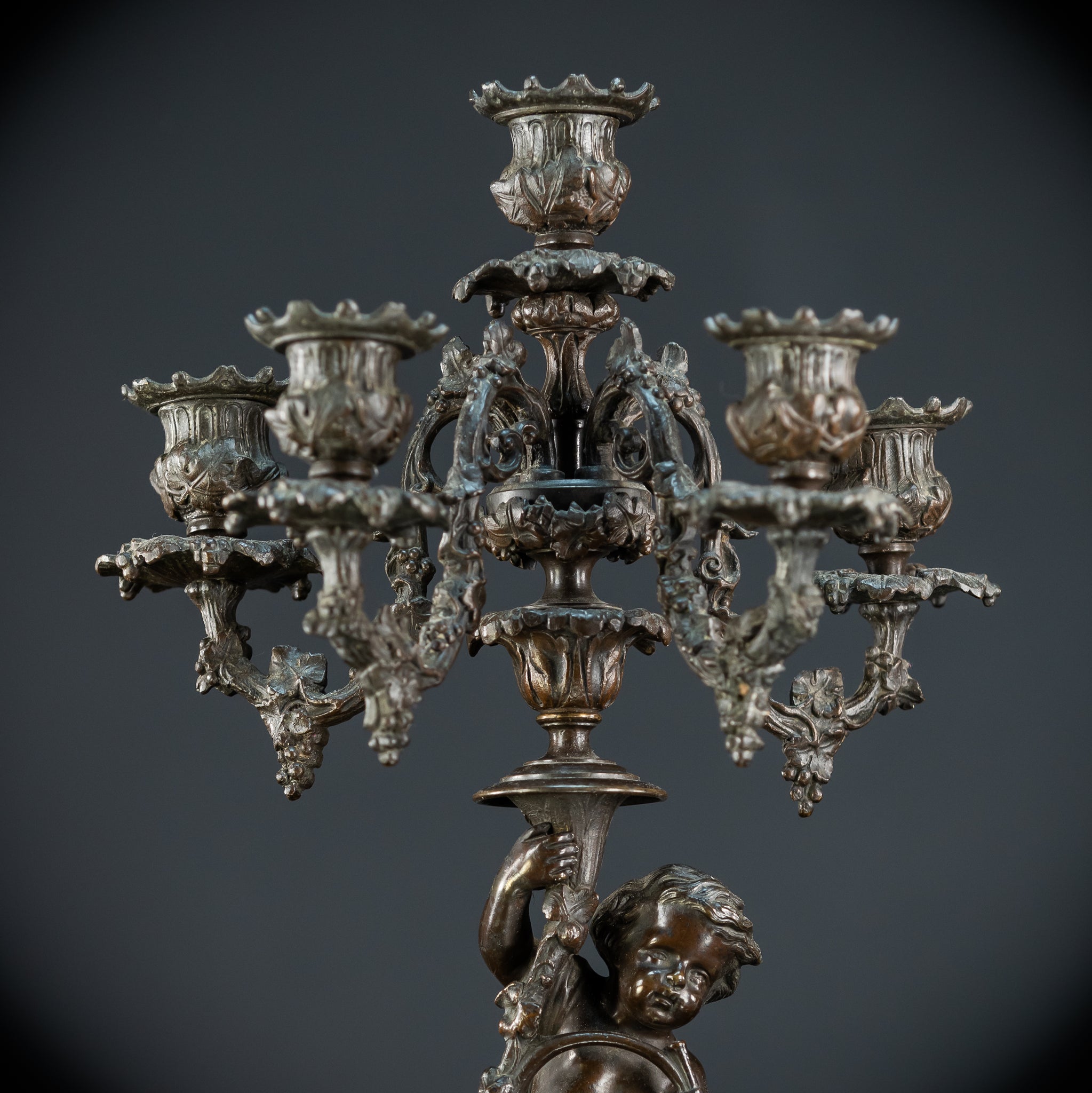 Pair of Candelabras | mid 1800s Bronze Antique | 19.5" / 49.5 cm