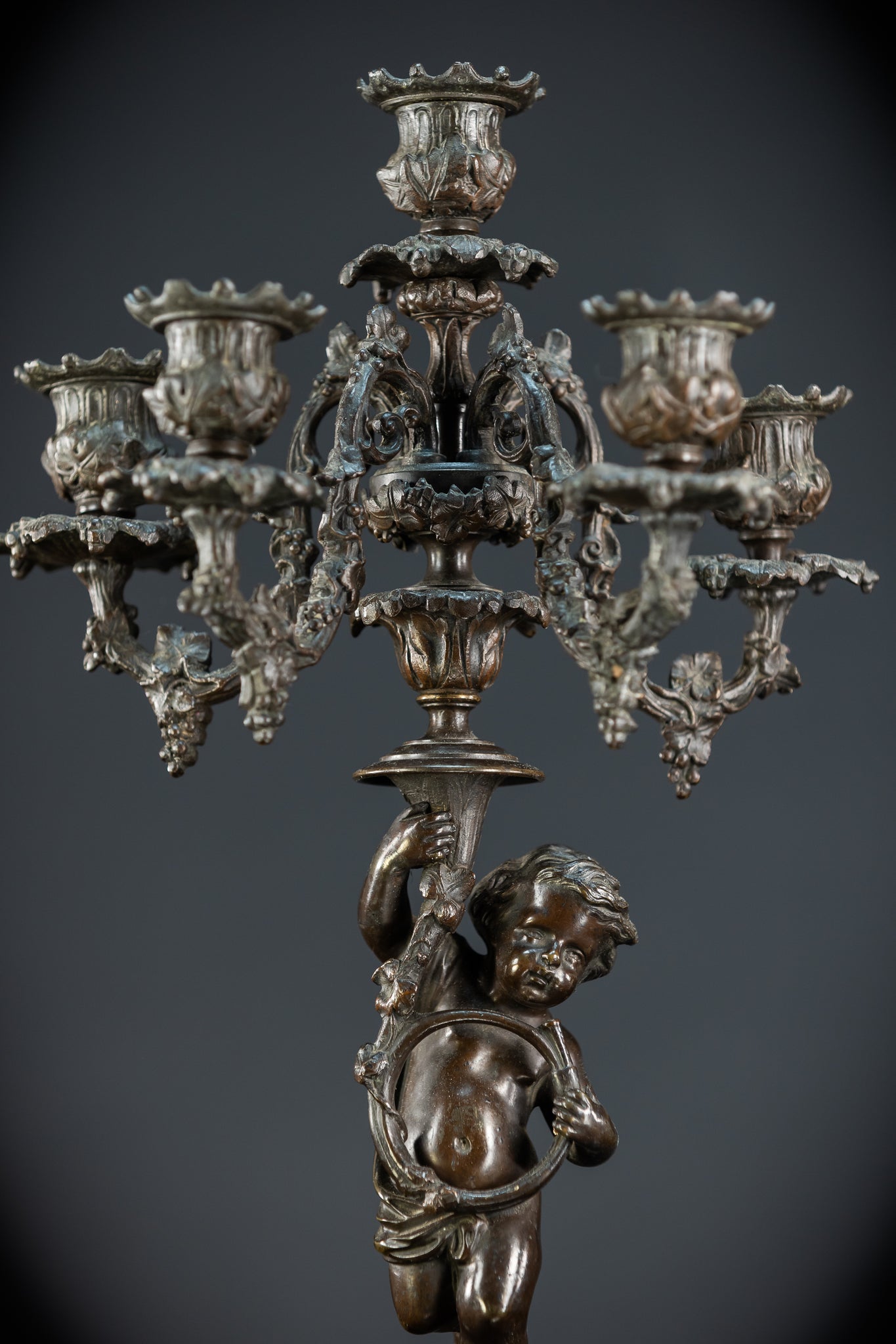 Pair of Candelabras | mid 1800s Bronze Antique | 19.5" / 49.5 cm