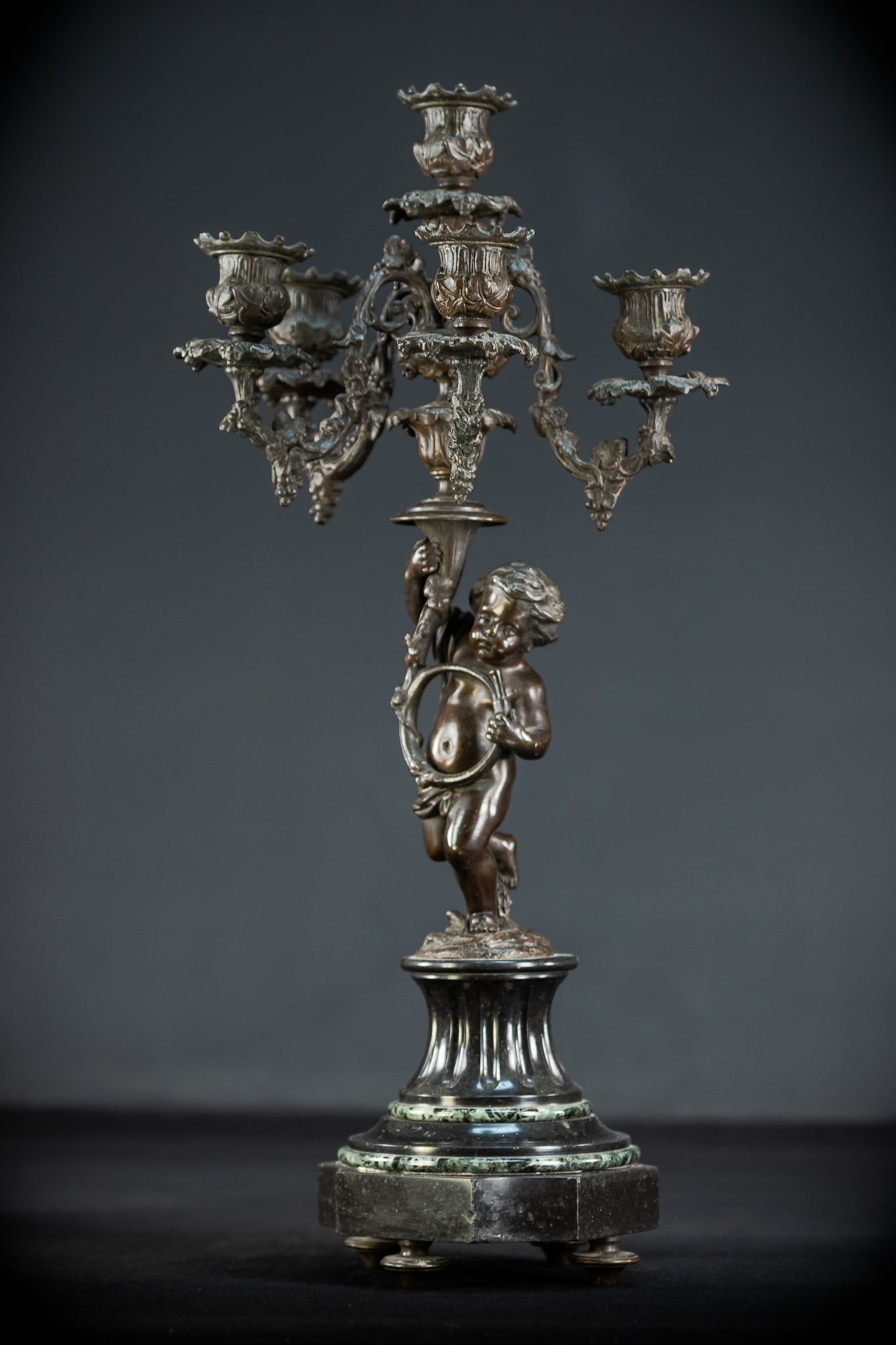 Pair of Candelabras | mid 1800s Bronze Antique | 19.5" / 49.5 cm
