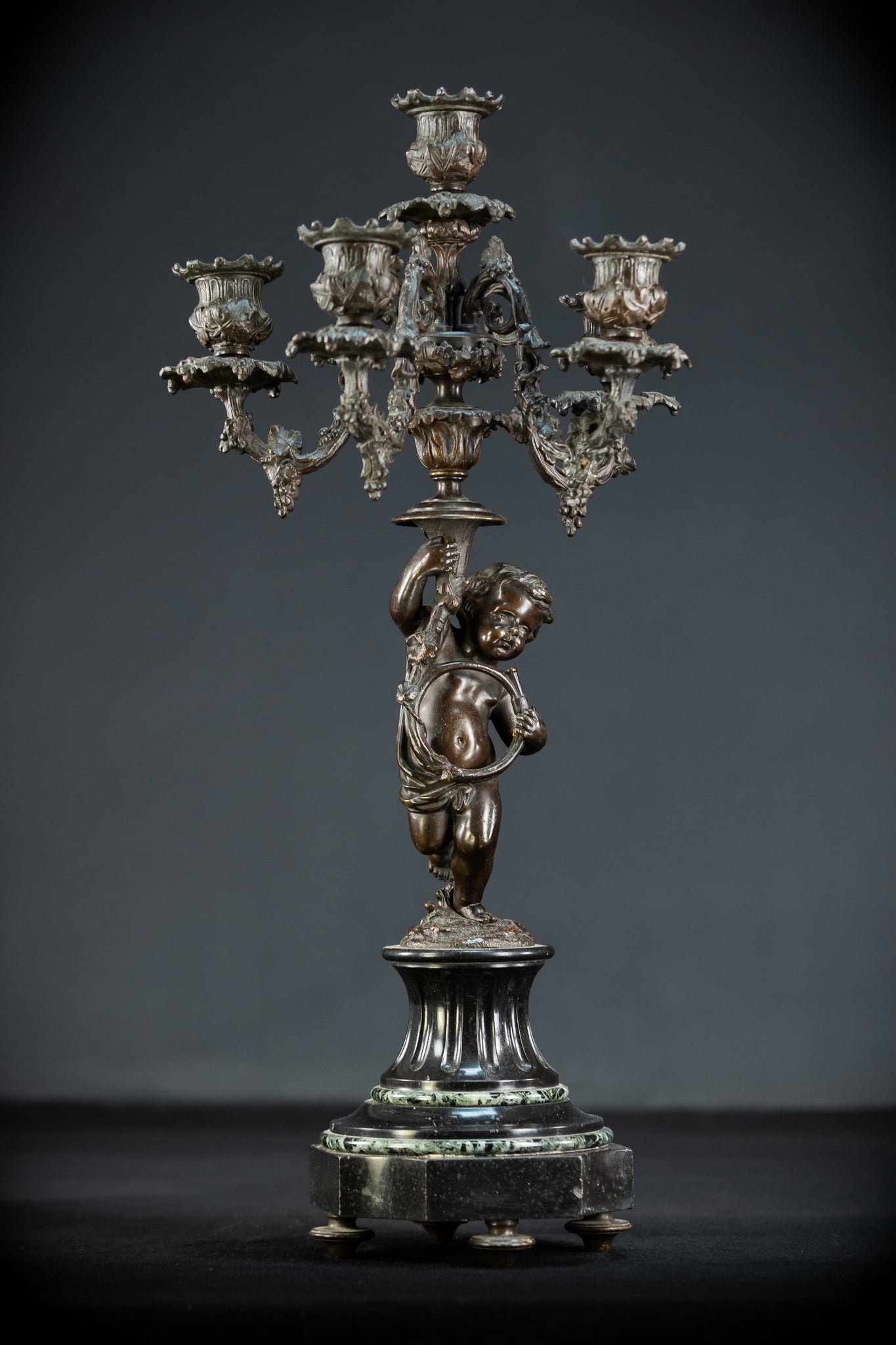 Pair of Candelabras | mid 1800s Bronze Antique | 19.5" / 49.5 cm