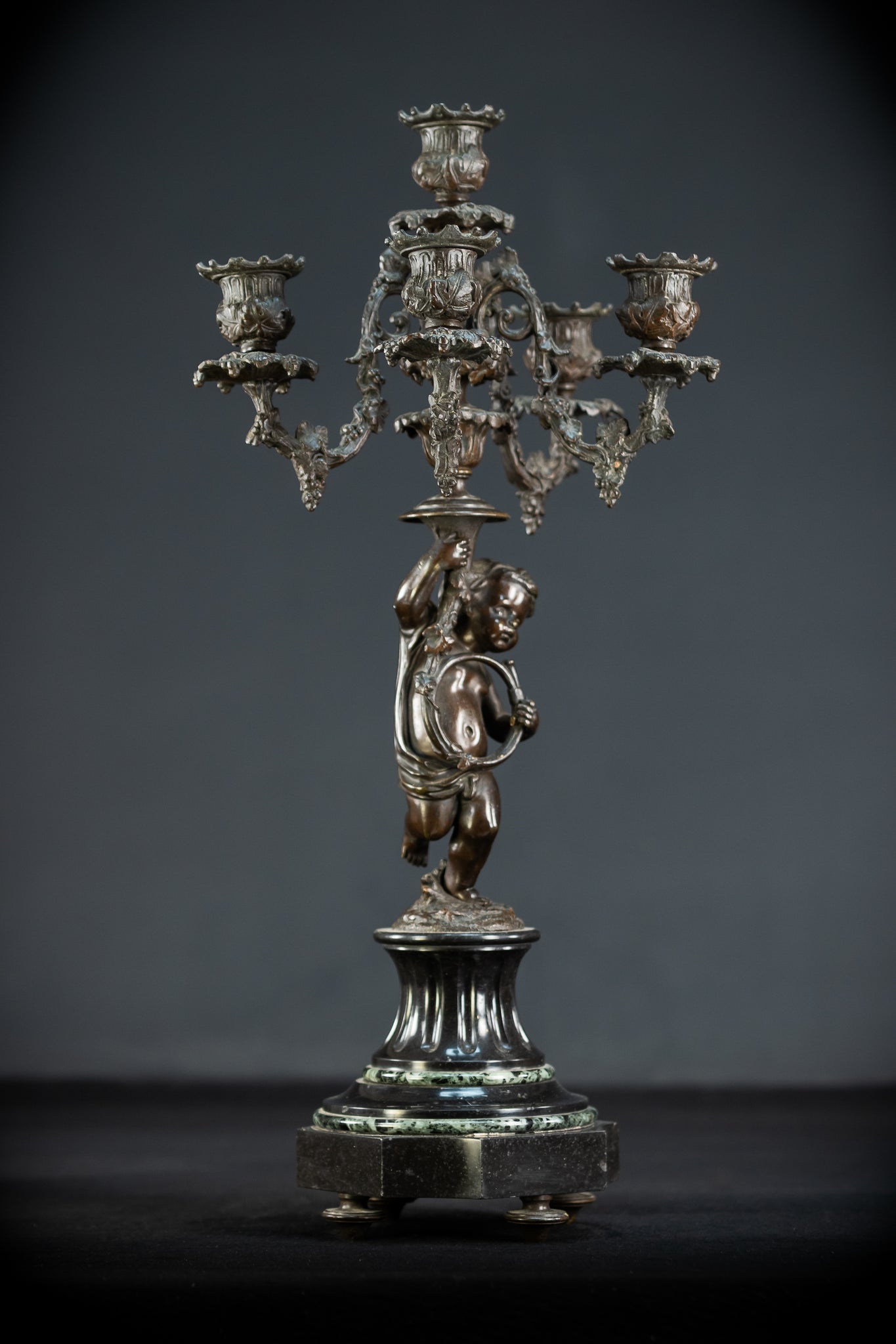 Pair of Candelabras | mid 1800s Bronze Antique | 19.5" / 49.5 cm